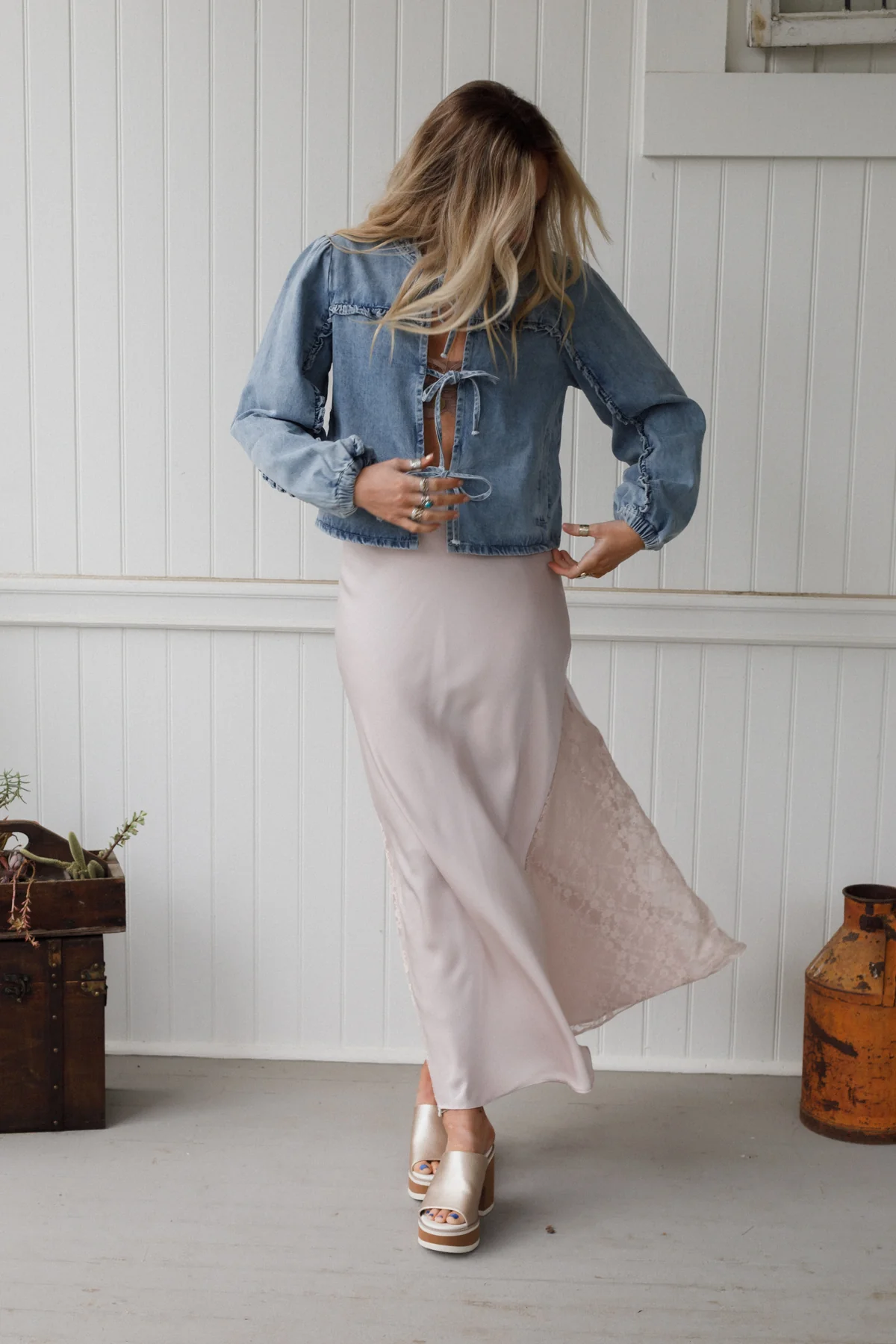 Satin Starlight Lace Skirt - Pearl - Image 6