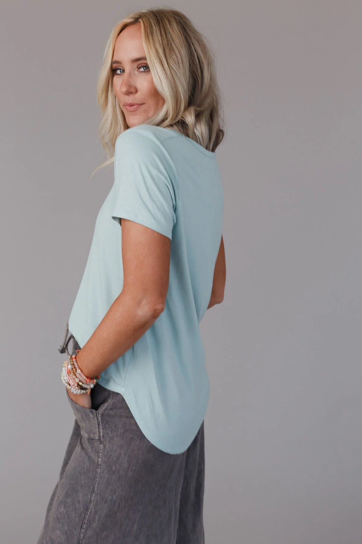 Scoop Neck Bralette Tee - Washed Seafoam - Image 4