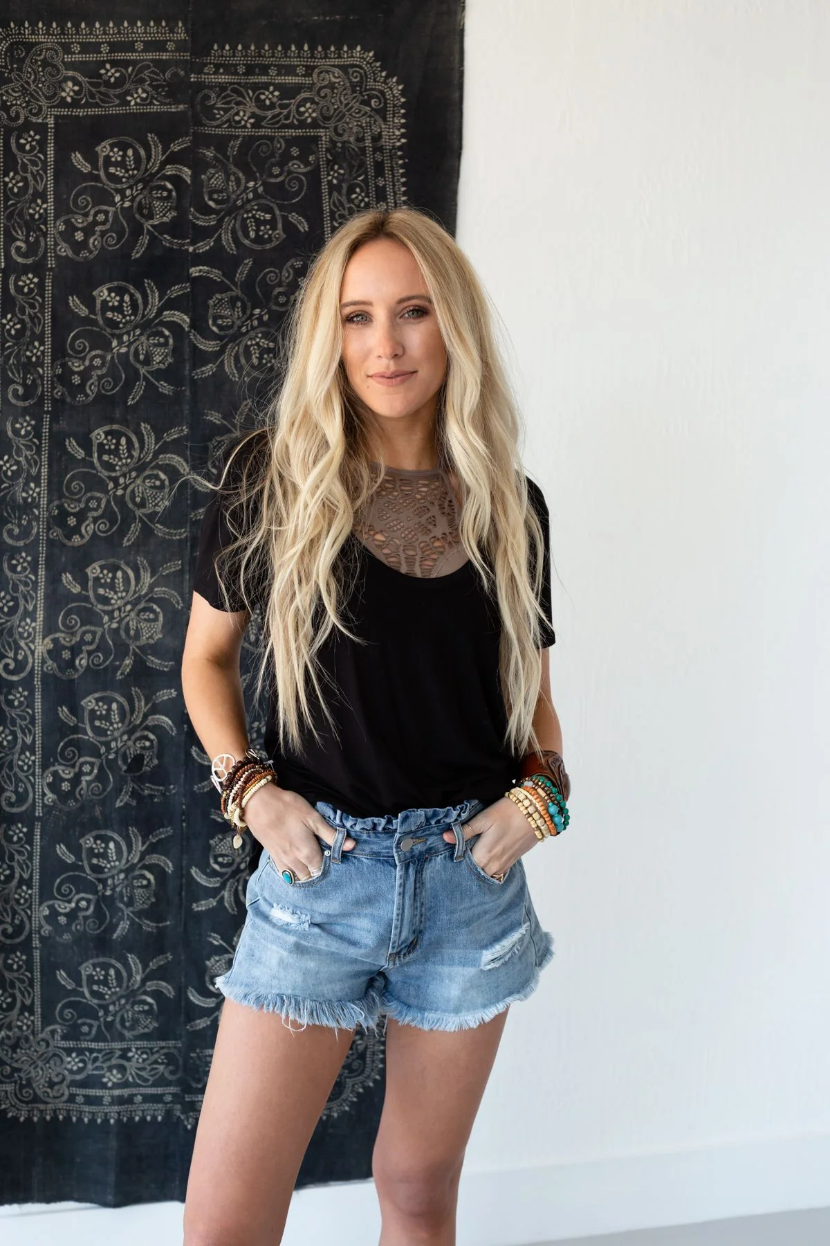 Scoop Neck Bralette Tee - Black - Image 6