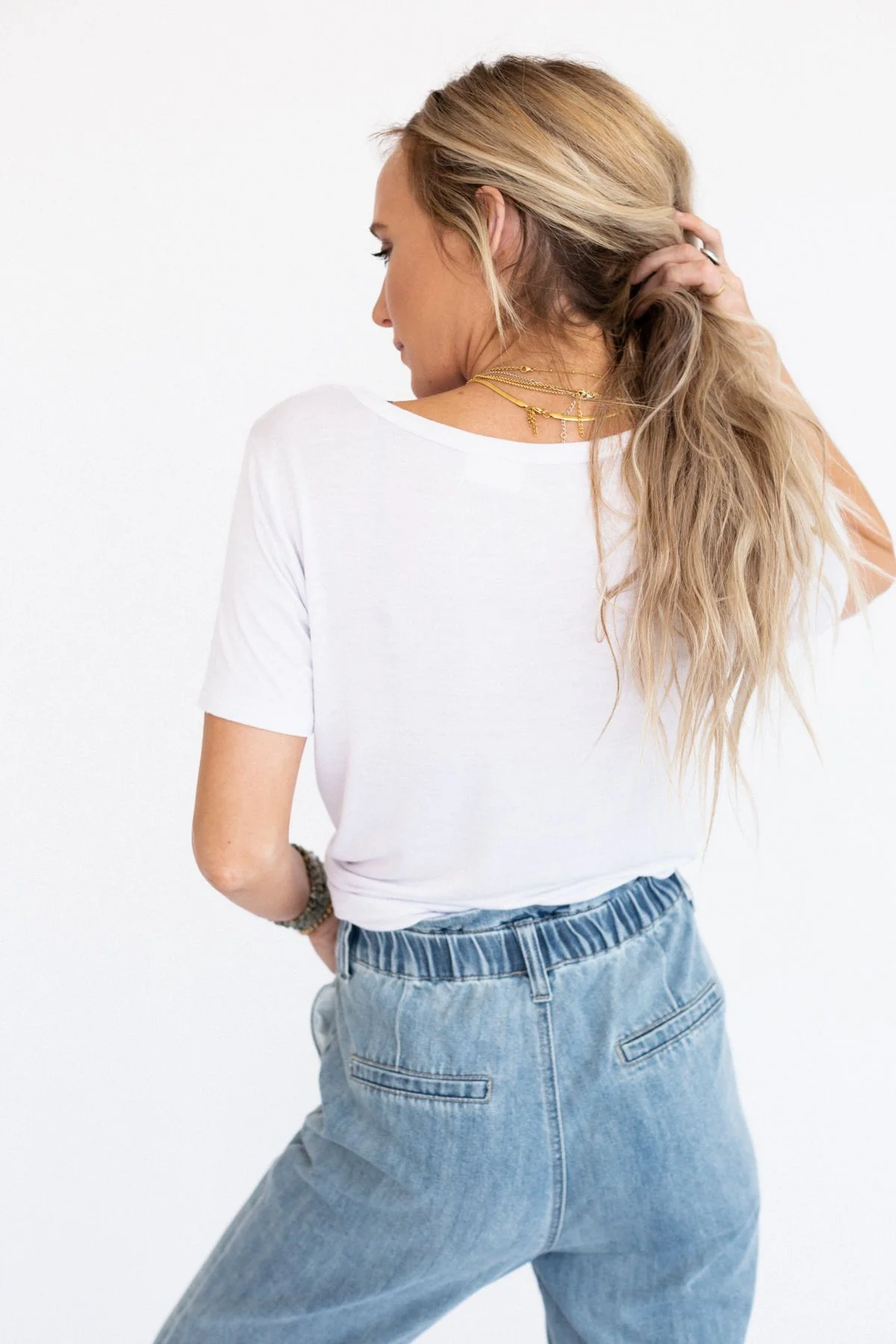 Scoop Neck Bralette Tee - White - Image 10