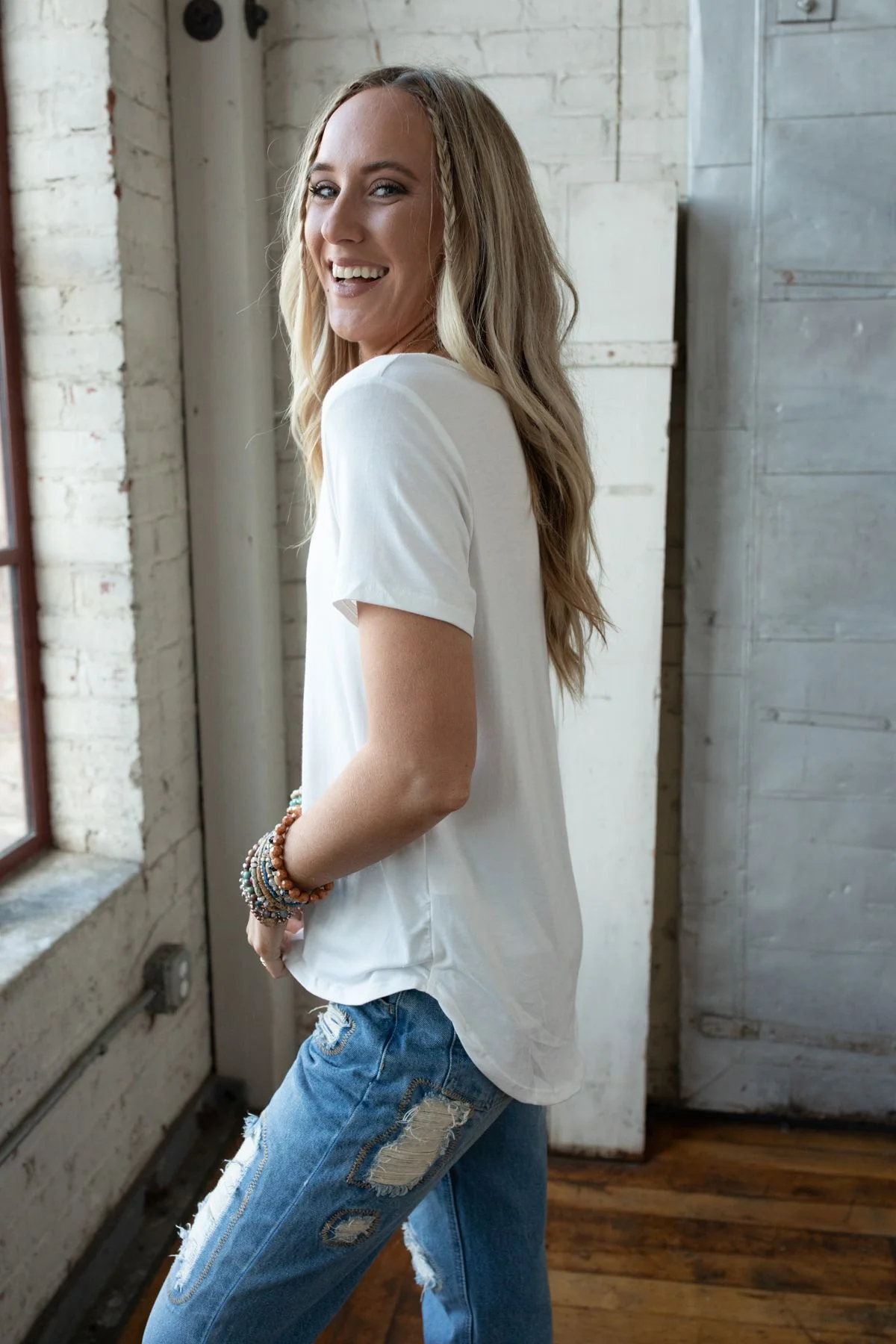 Scoop Neck Bralette Tee - White - Image 3