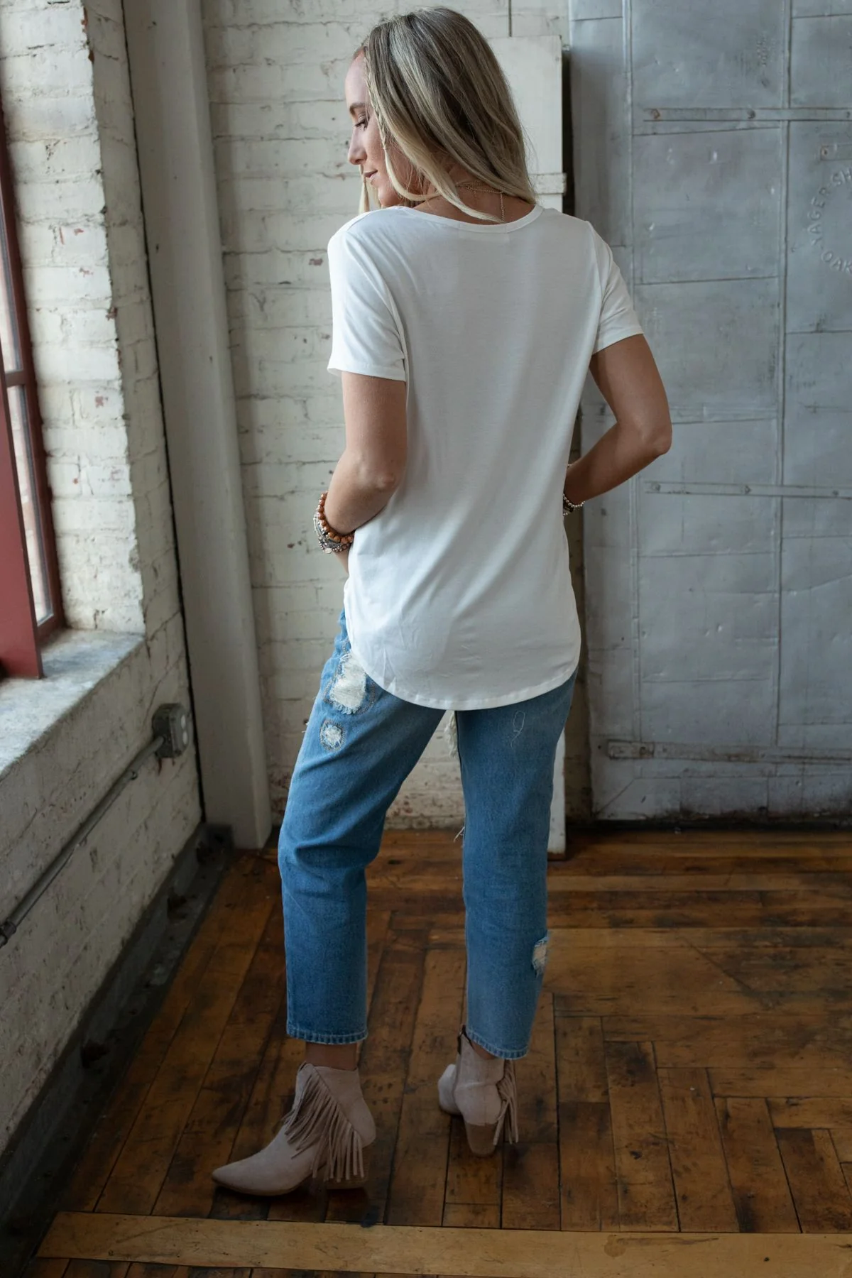 Scoop Neck Bralette Tee - White - Image 4