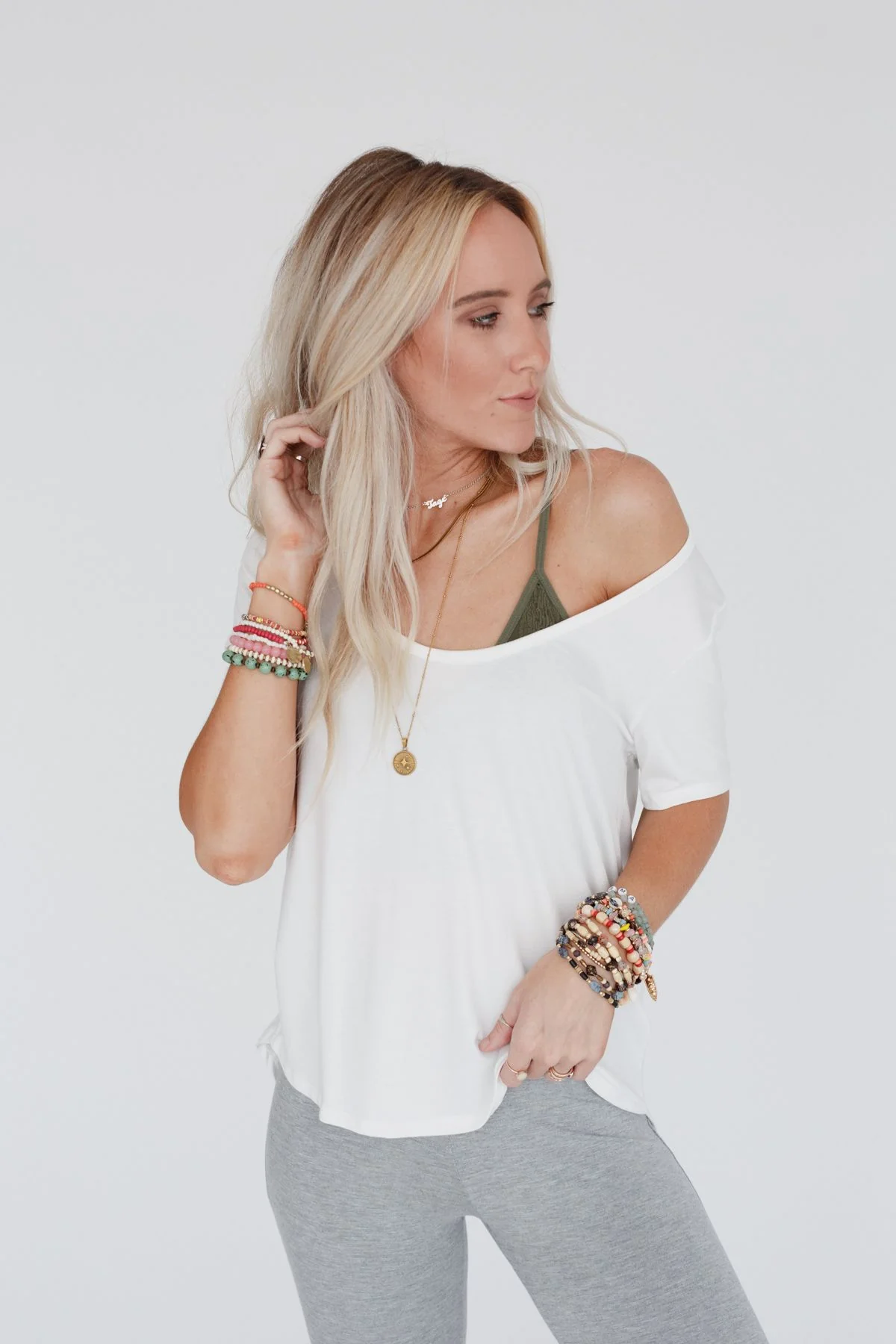 Scoop Neck Bralette Tee - White - Image 8