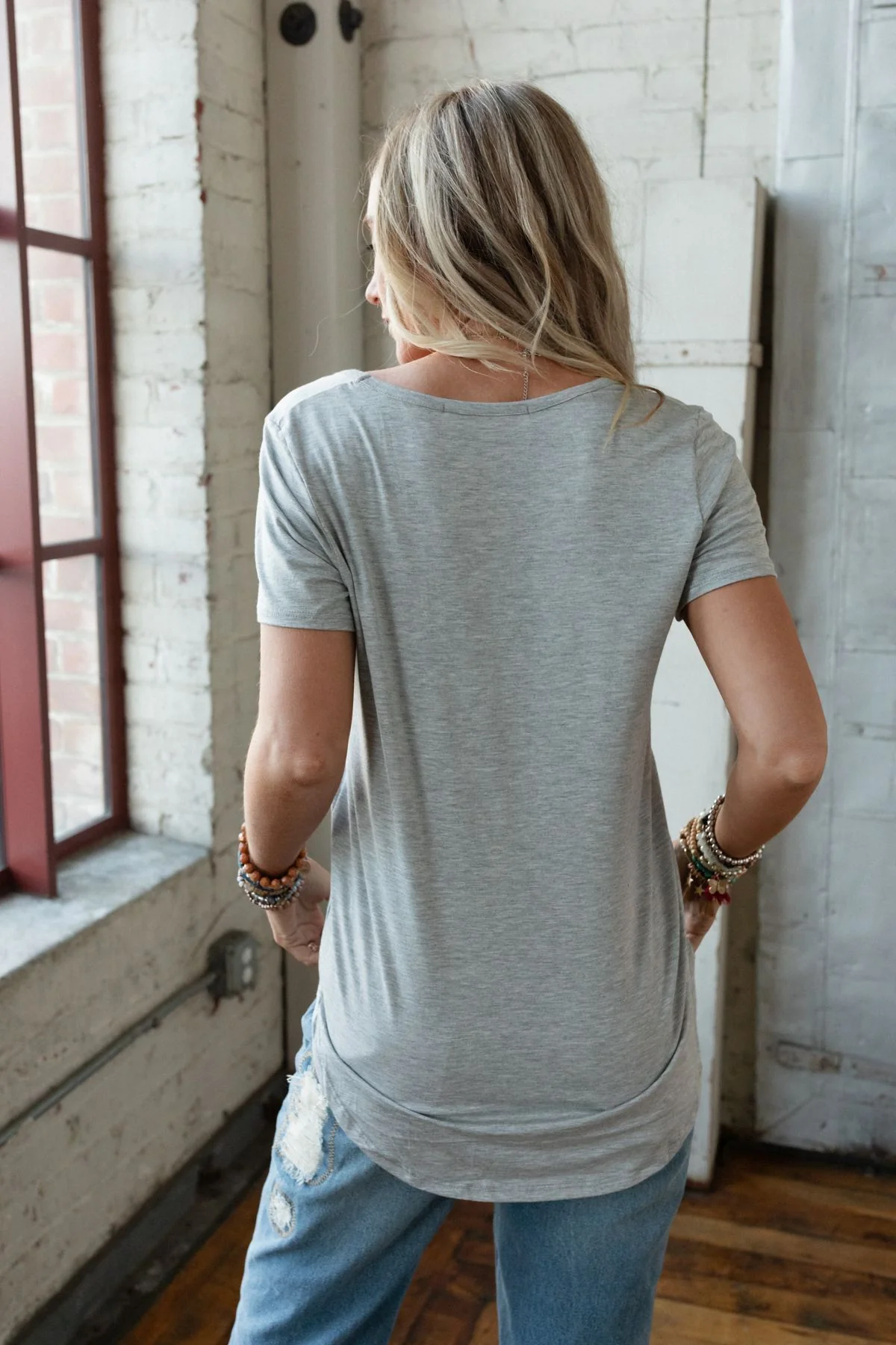 Scoop Neck Bralette Tee - Gray - Image 4