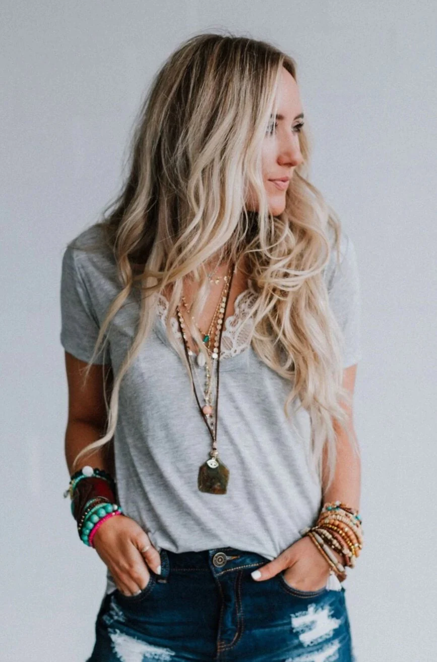 Scoop Neck Bralette Tee - Gray - Image 5
