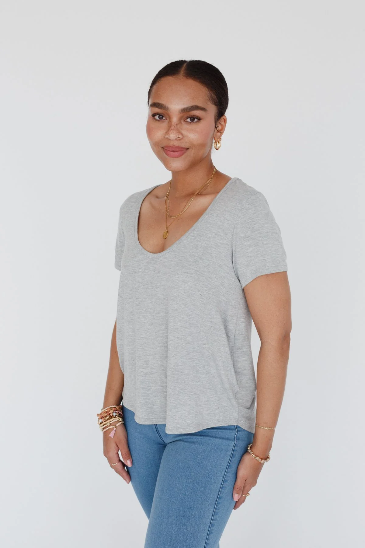 Scoop Neck Bralette Tee - Gray - Image 6