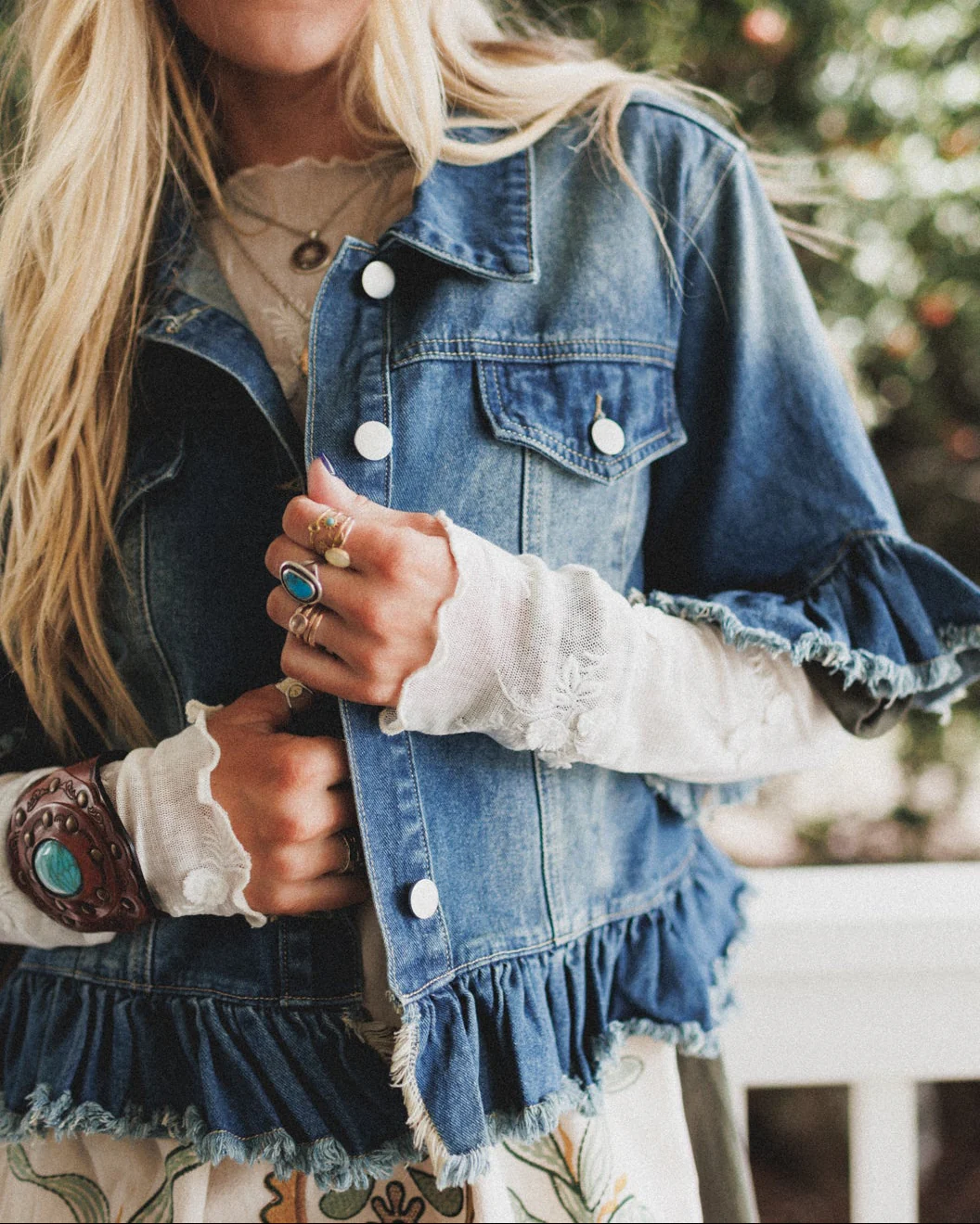 Scottie Ruffle Denim Jacket - Blue - Image 2