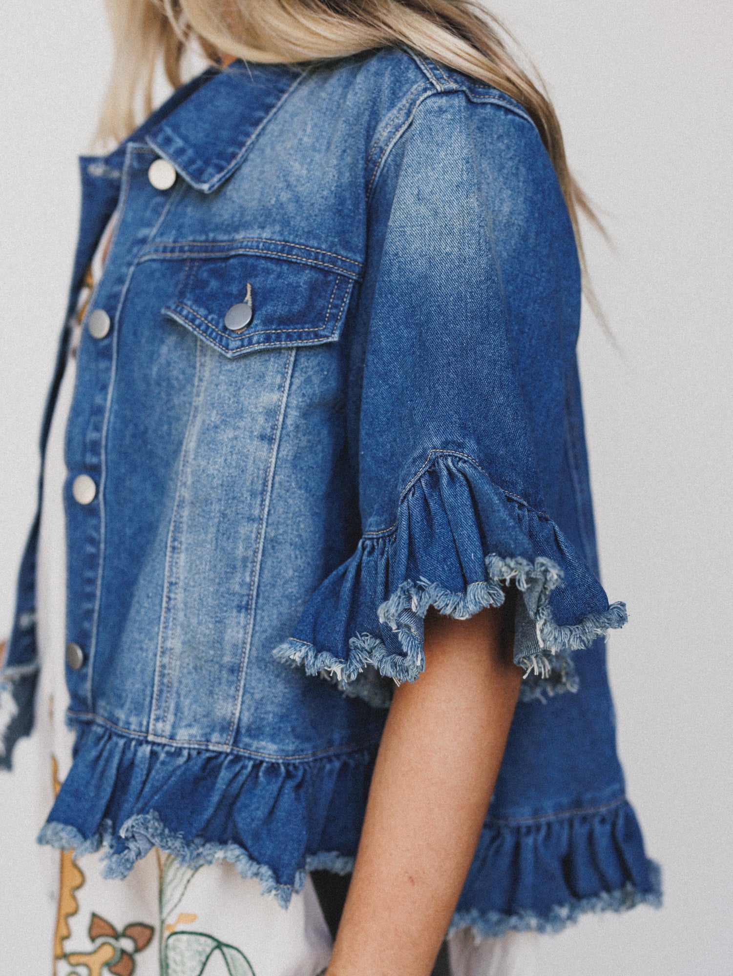 Scottie Ruffle Denim Jacket - Blue - Image 4