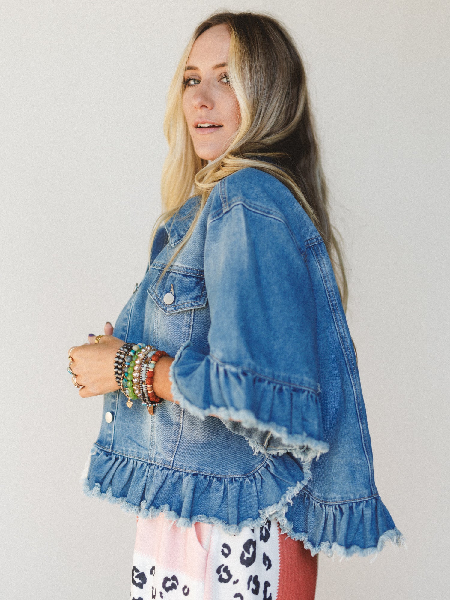 Scottie Ruffle Denim Jacket - Light Blue - Image 3