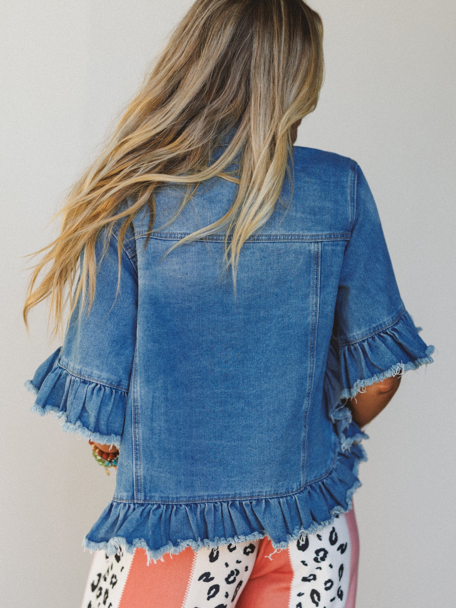 Scottie Ruffle Denim Jacket - Light Blue - Image 4