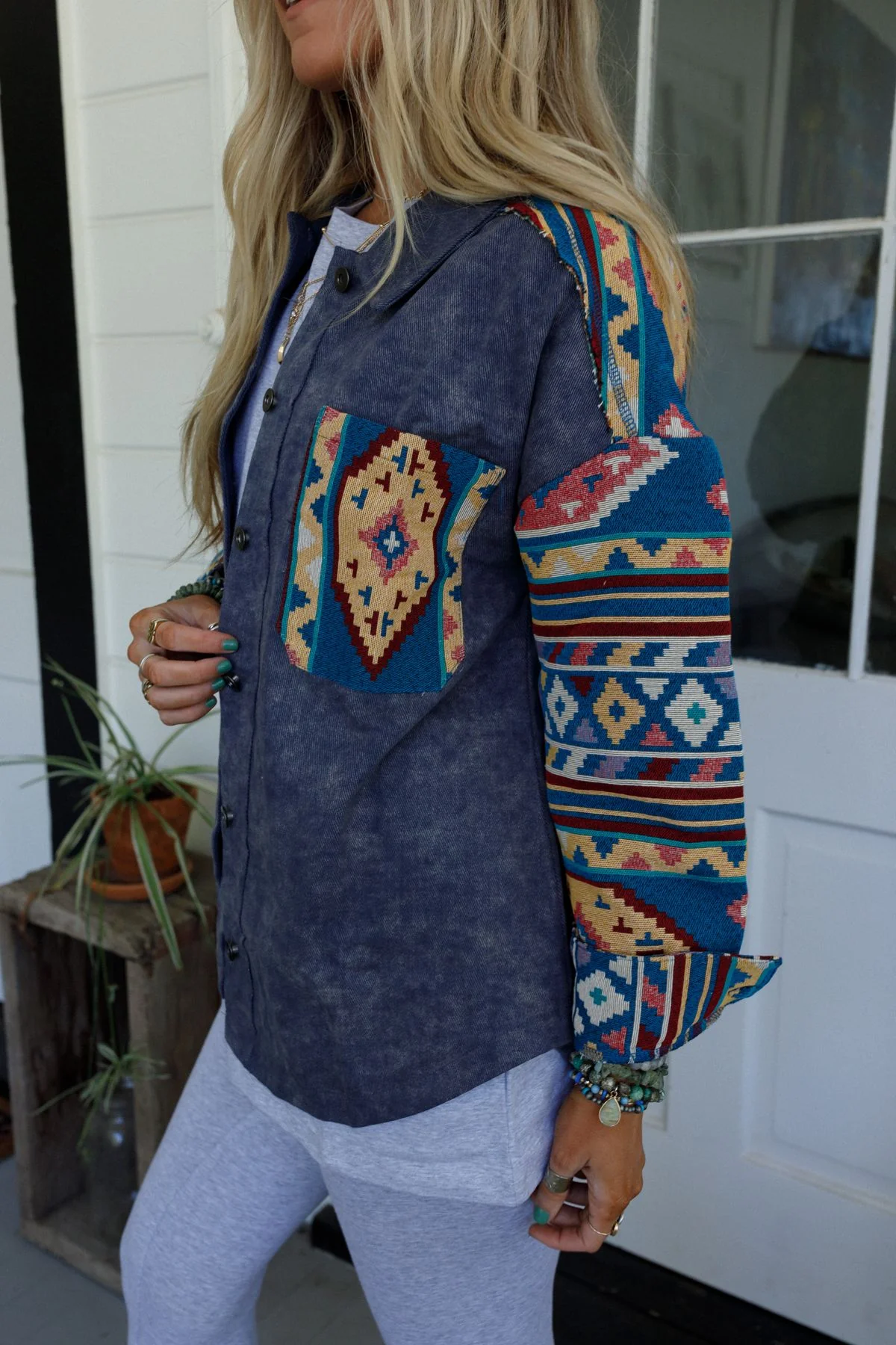 Scout Printed Sleeve Jacket - Denim - Image 2