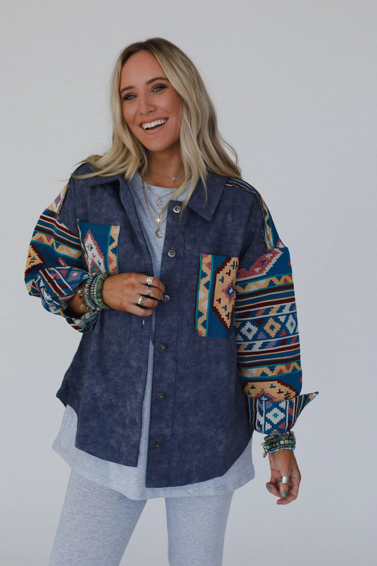 Scout Printed Sleeve Jacket - Denim - Image 4