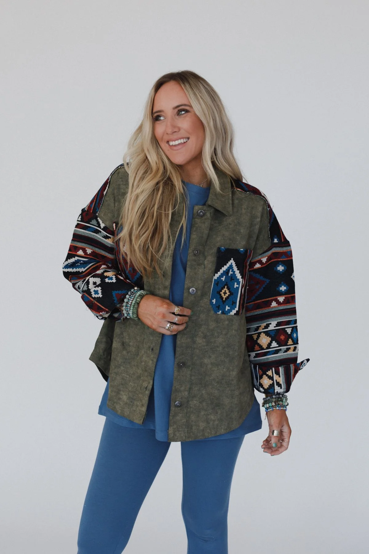 Scout Printed Sleeve Jacket - Olive - Image 3