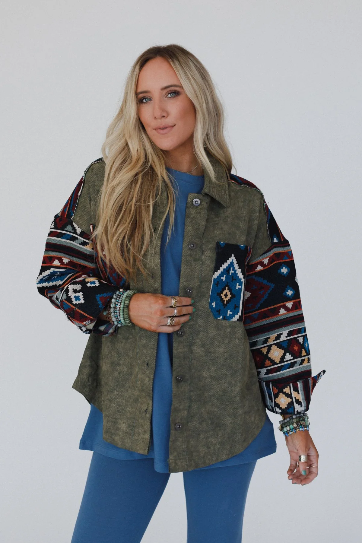 Scout Printed Sleeve Jacket - Olive - Image 7