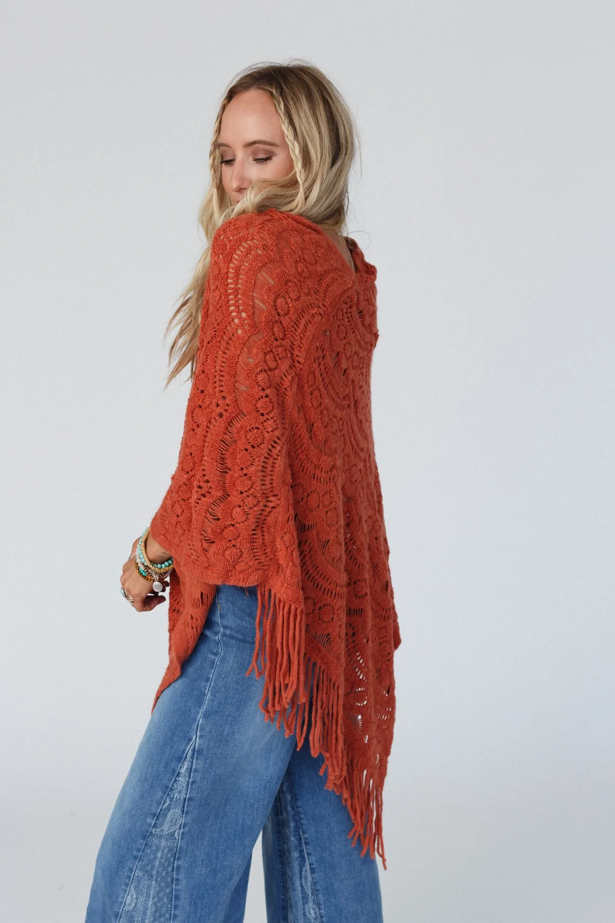 Sea Beyond Lace Poncho - Rust - Image 4