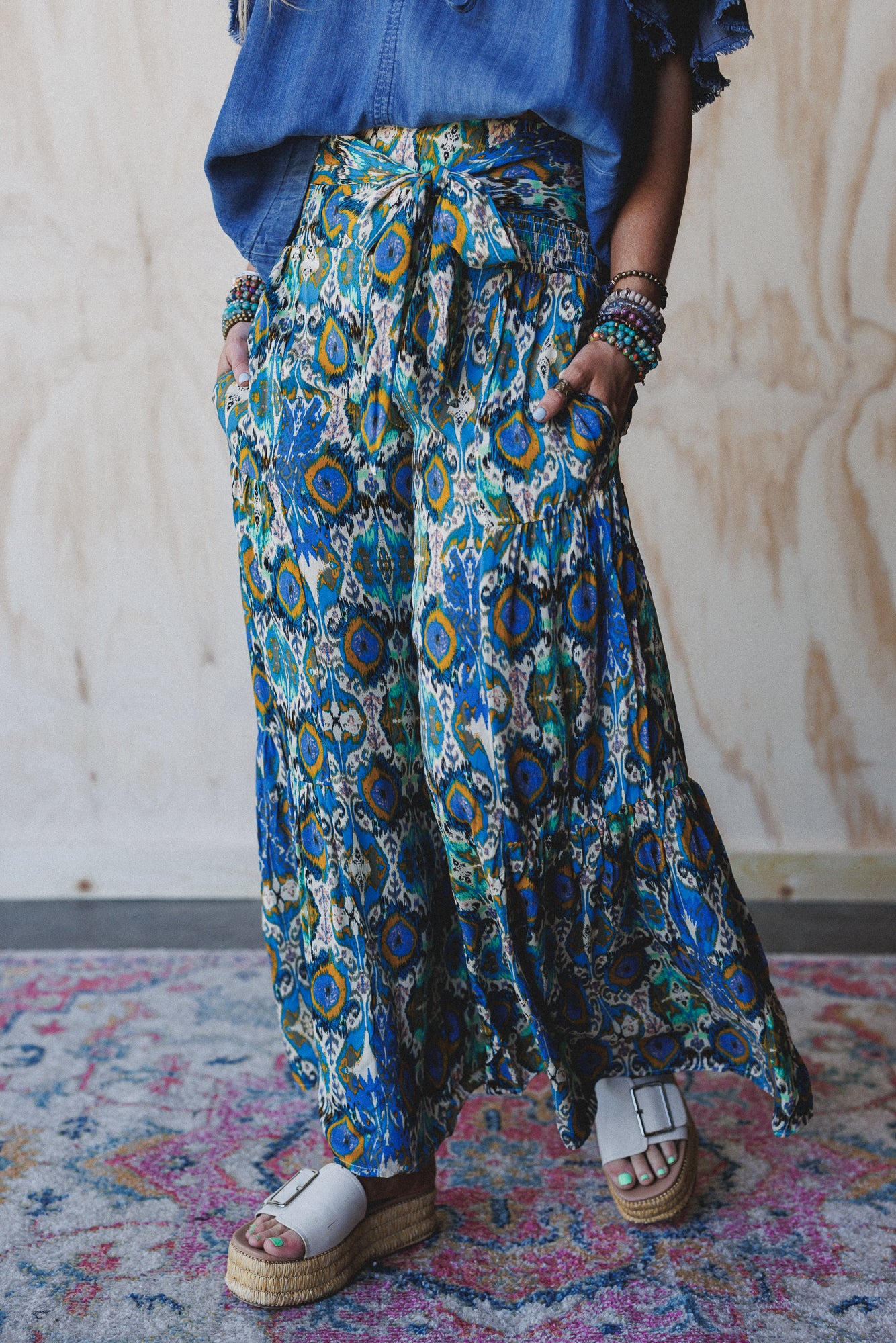 The Nest Secret Admirer Printed Pants - Blue Multi - Image 2