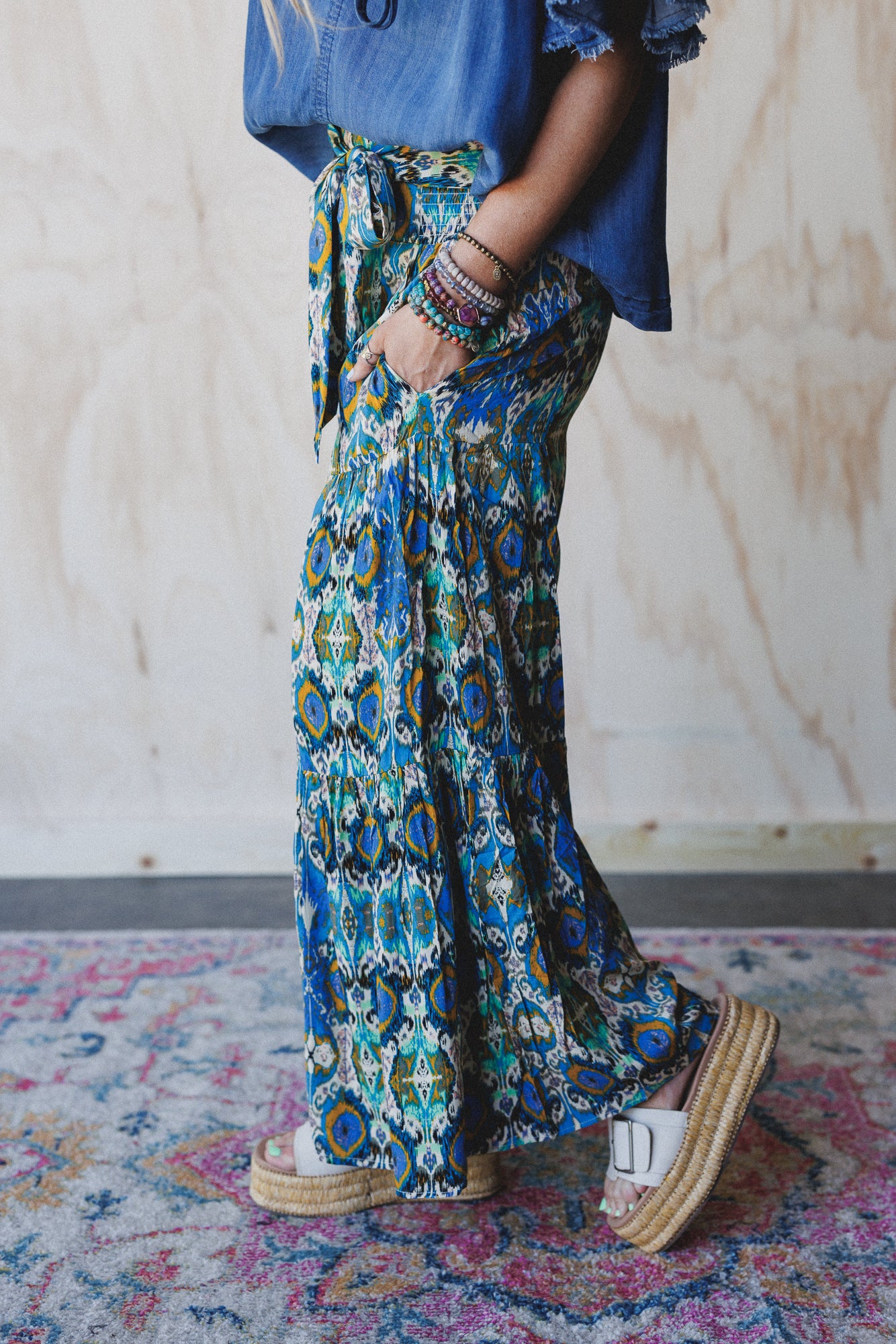 The Nest Secret Admirer Printed Pants - Blue Multi - Image 3