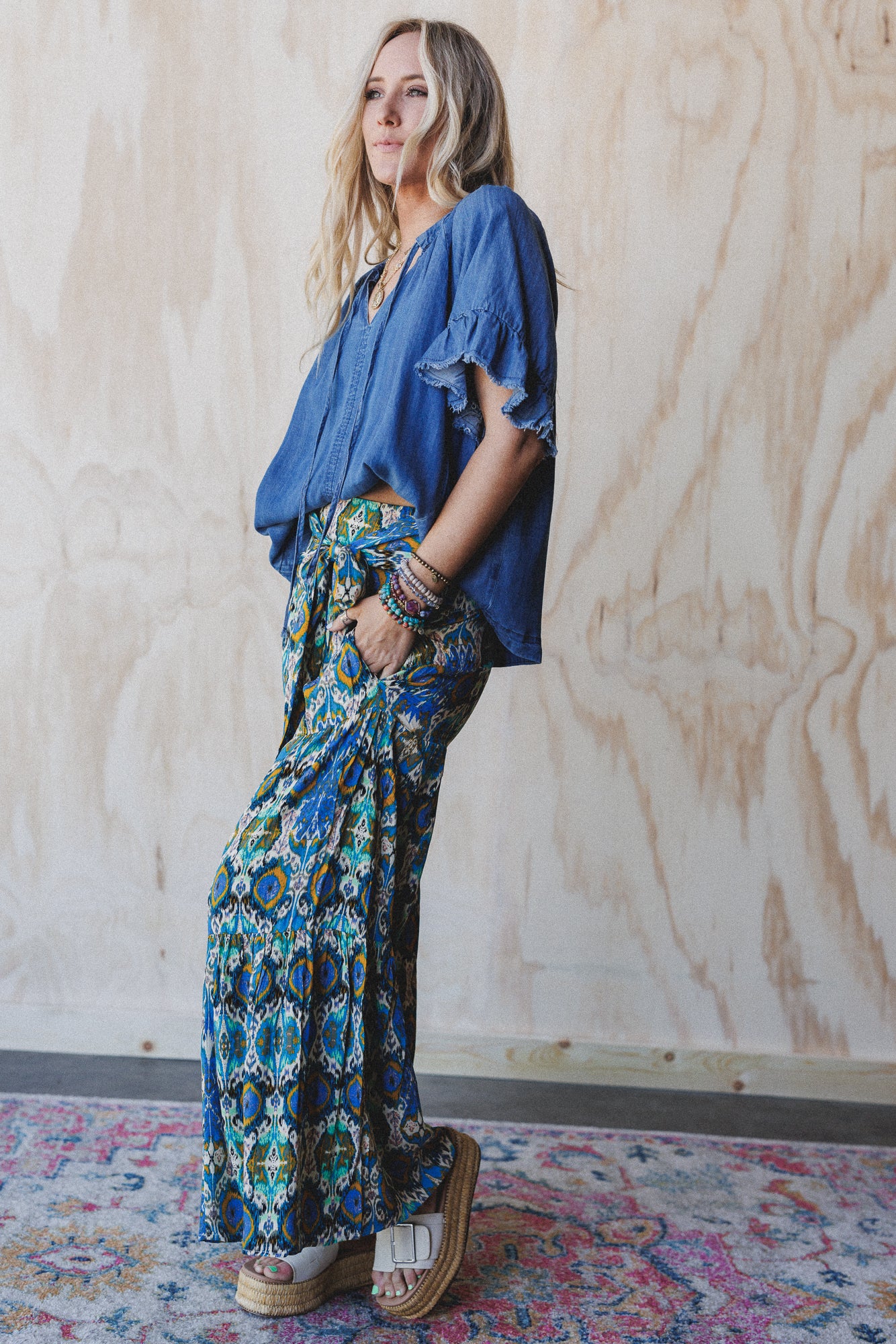 The Nest Secret Admirer Printed Pants - Blue Multi - Image 6