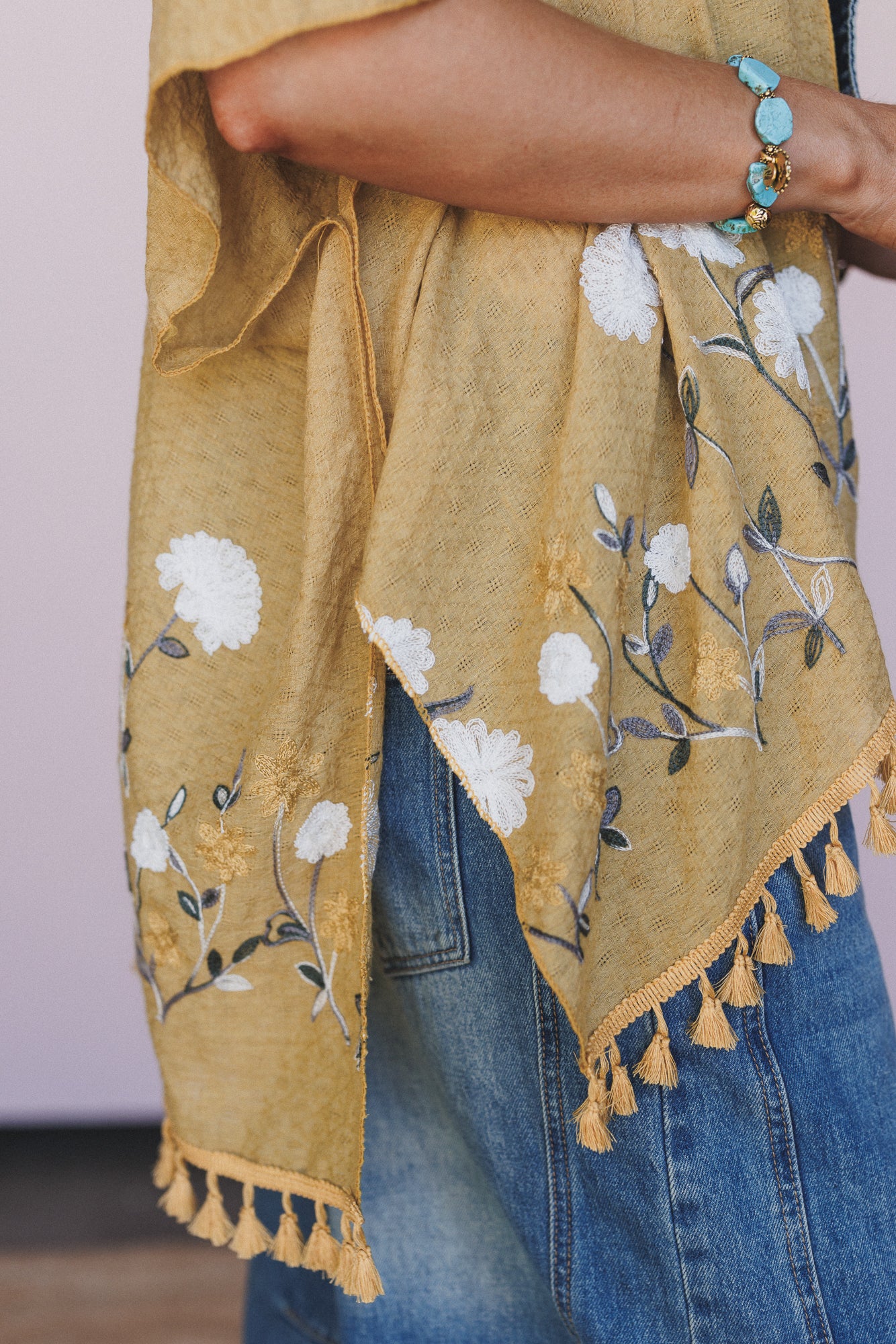 Secret Meadow Embroidered Kimono - Mustard - Image 3