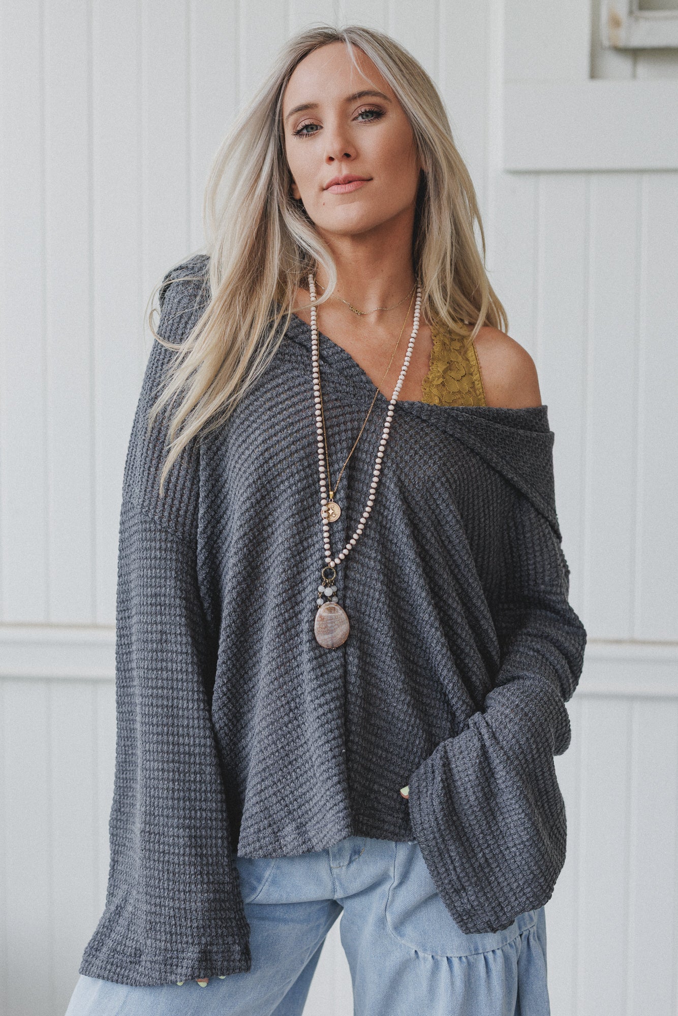 The Nest Serene Textured Top - Charcoal - Pre Order