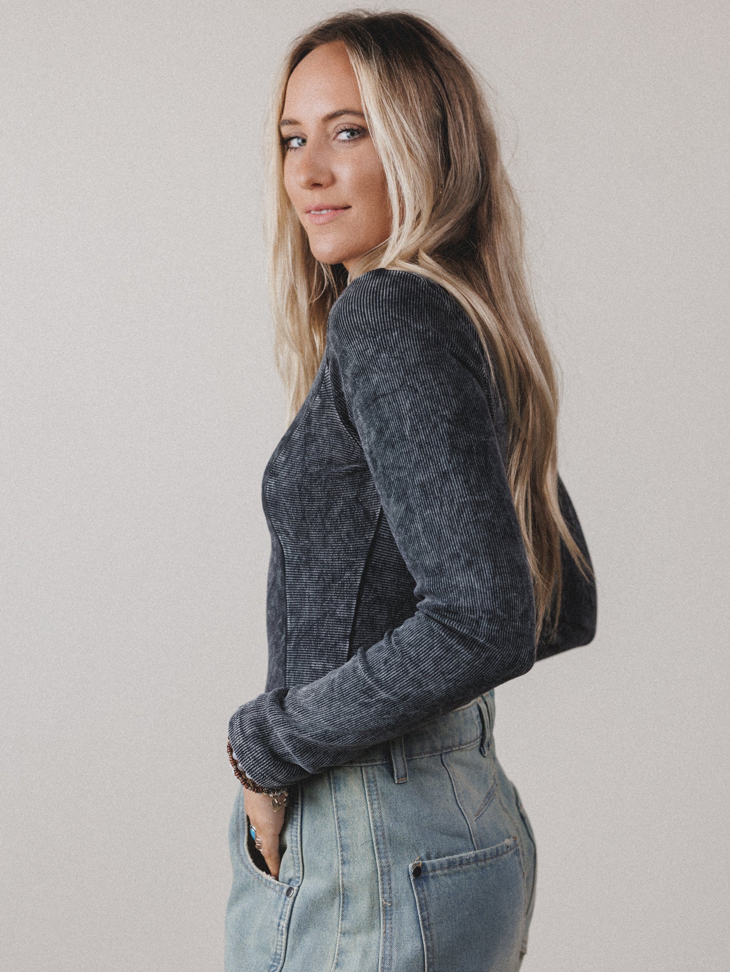 Serephina Ribbed Bodysuit Top - Black - Image 2