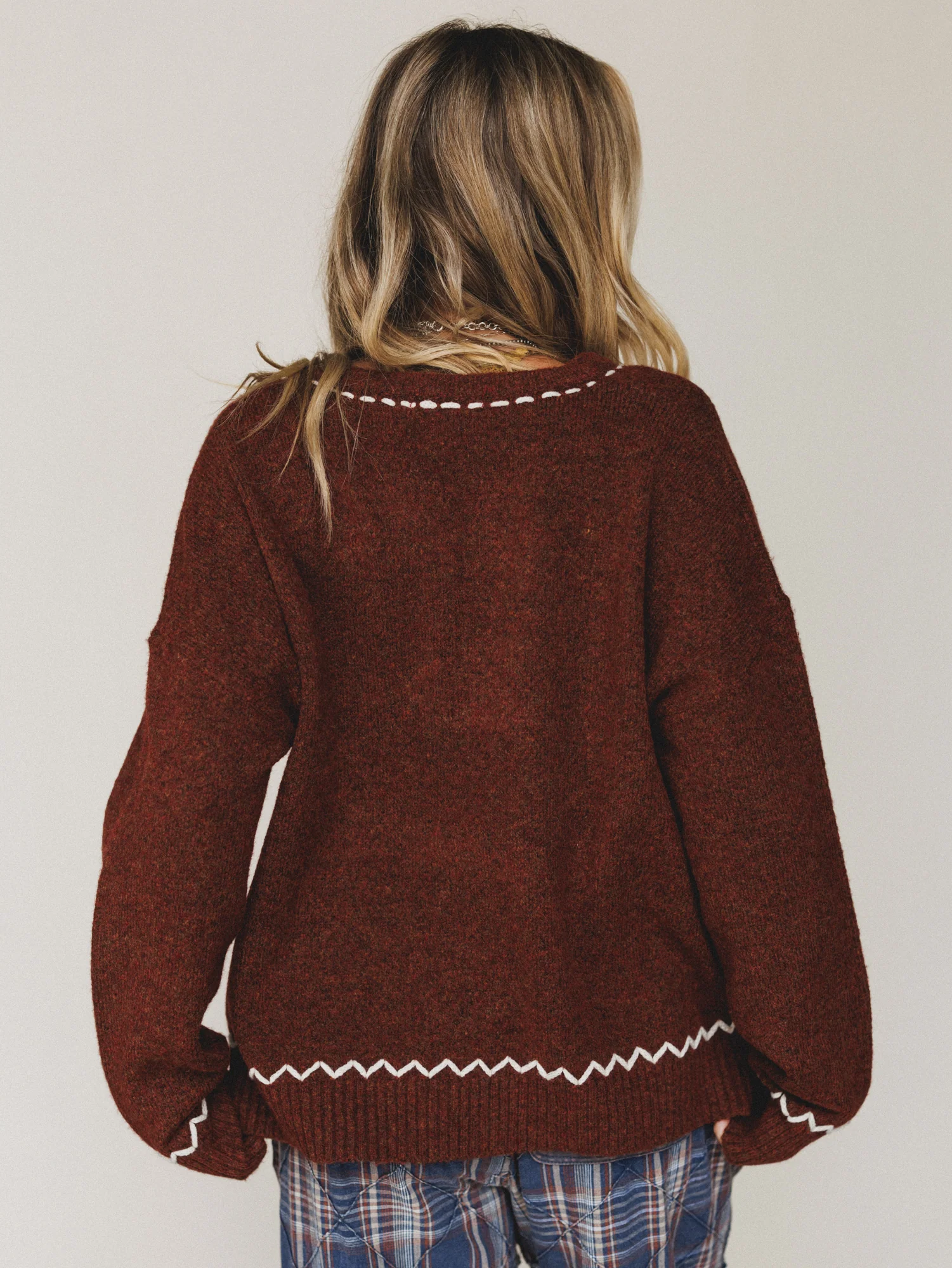 Chai Embroidered Knit Sweater - Red - Image 5