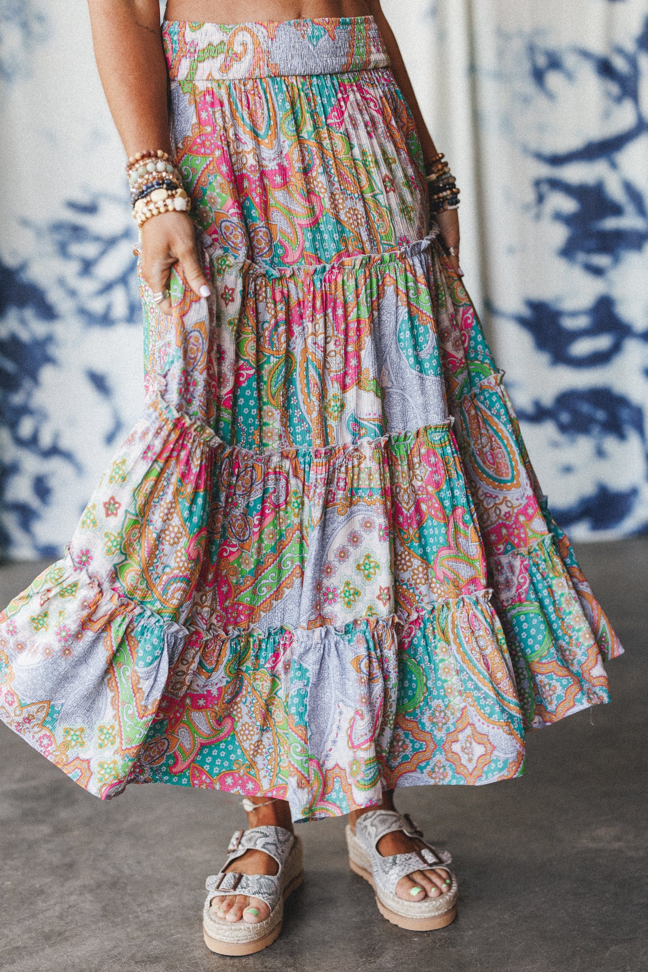 Shine On Printed Maxi Skirt - Lime Multi - Image 3