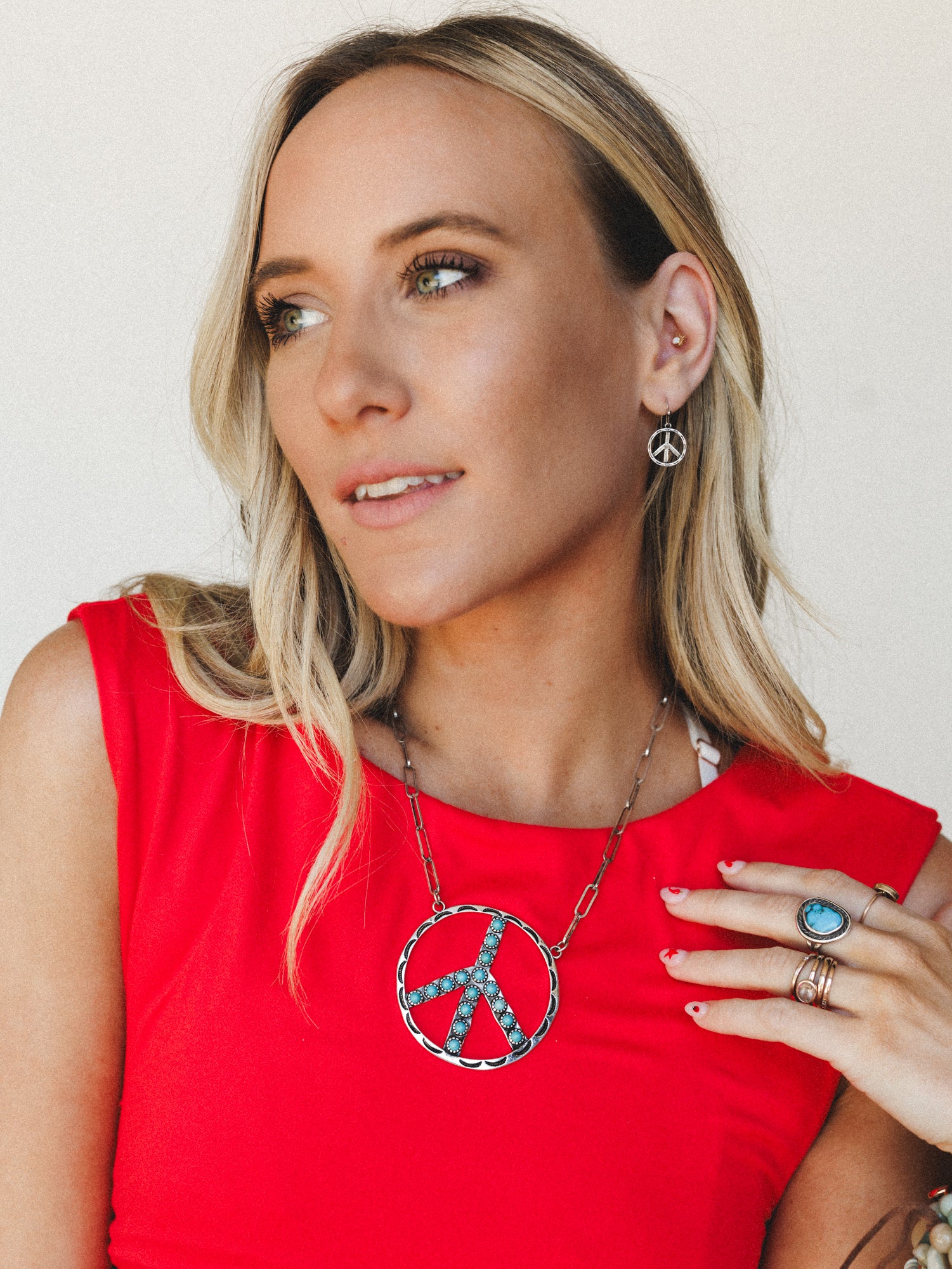 Show Peace Necklace and Earring Set - Turquoise - Image 2