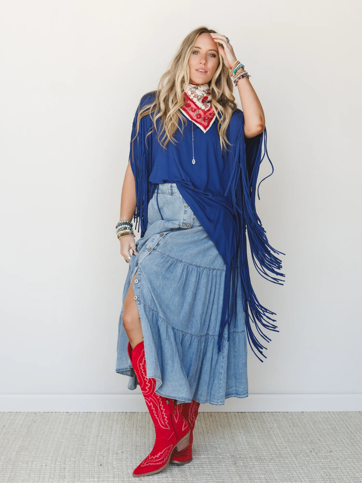 The Nest Showstopper Fringe Top - Denim - Image 3