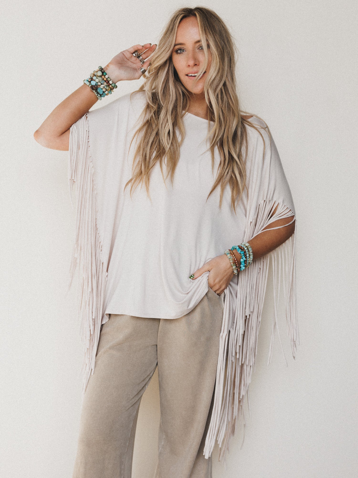 The Nest Showstopper Fringe Top - Oat