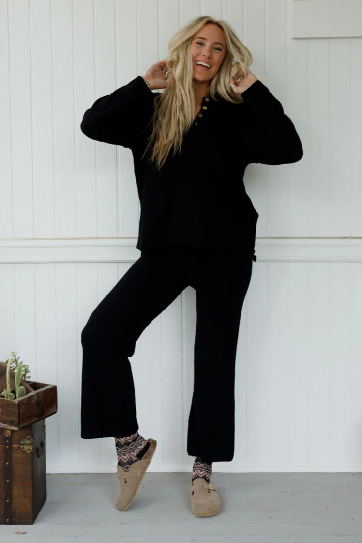 Sierra Slumber Waffle Knit Set - Black