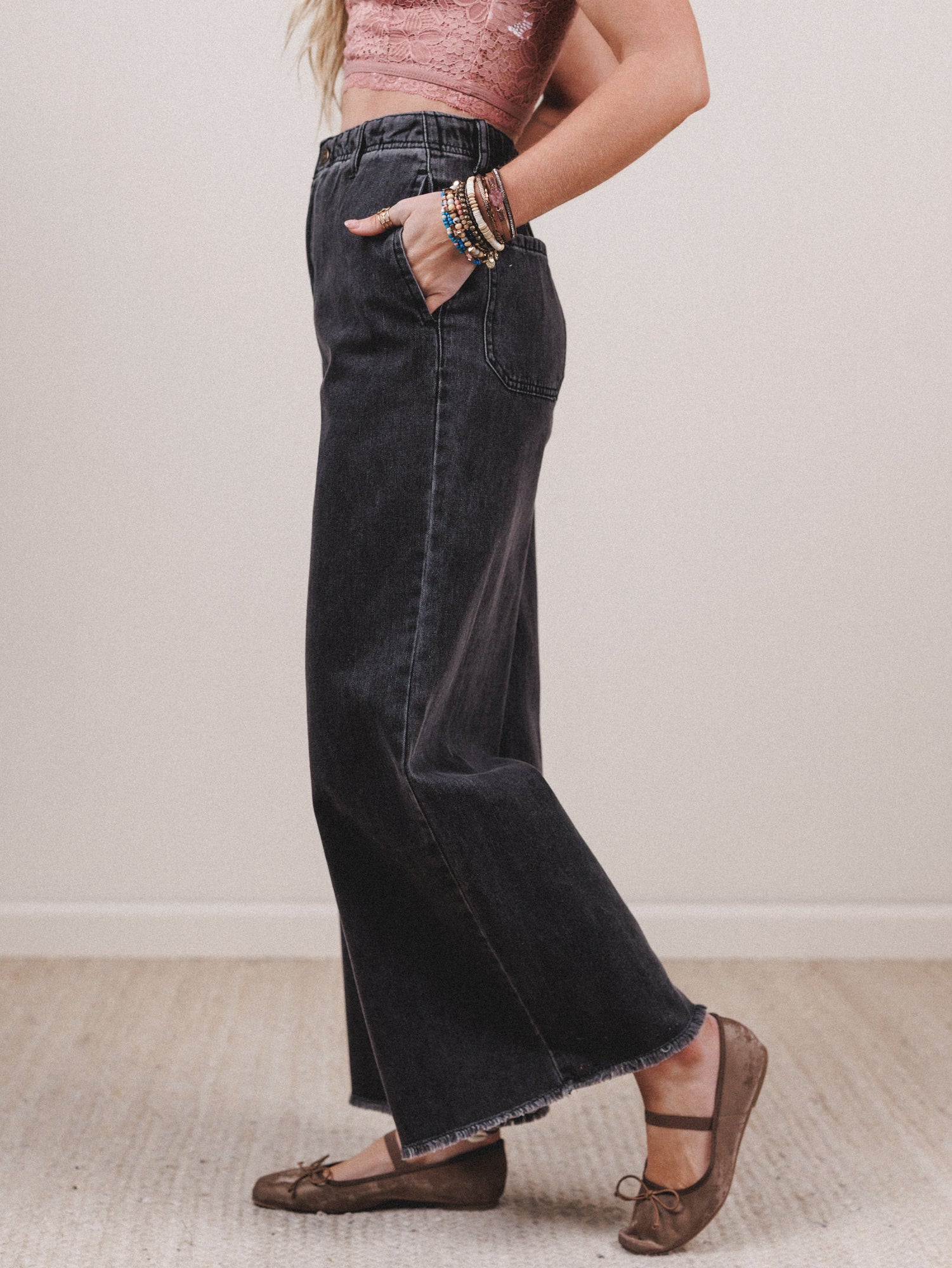 Simply You Wide Leg Jeans - Washed Black - Image 2