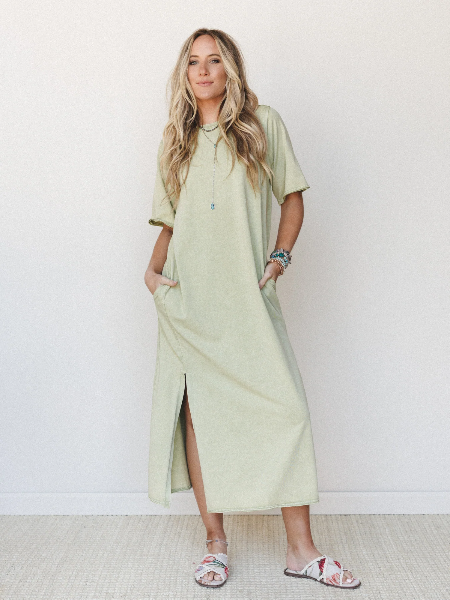 Skye Maxi Tee Dress - Sage - Image 2