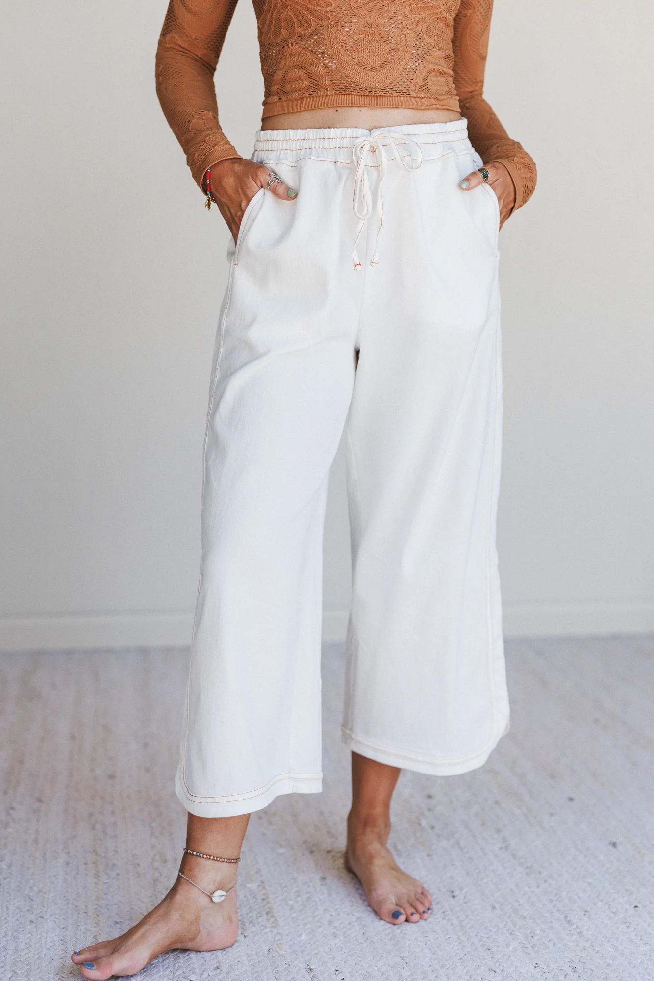 So Comfy Denim Wide Leg Pants - White - Image 4