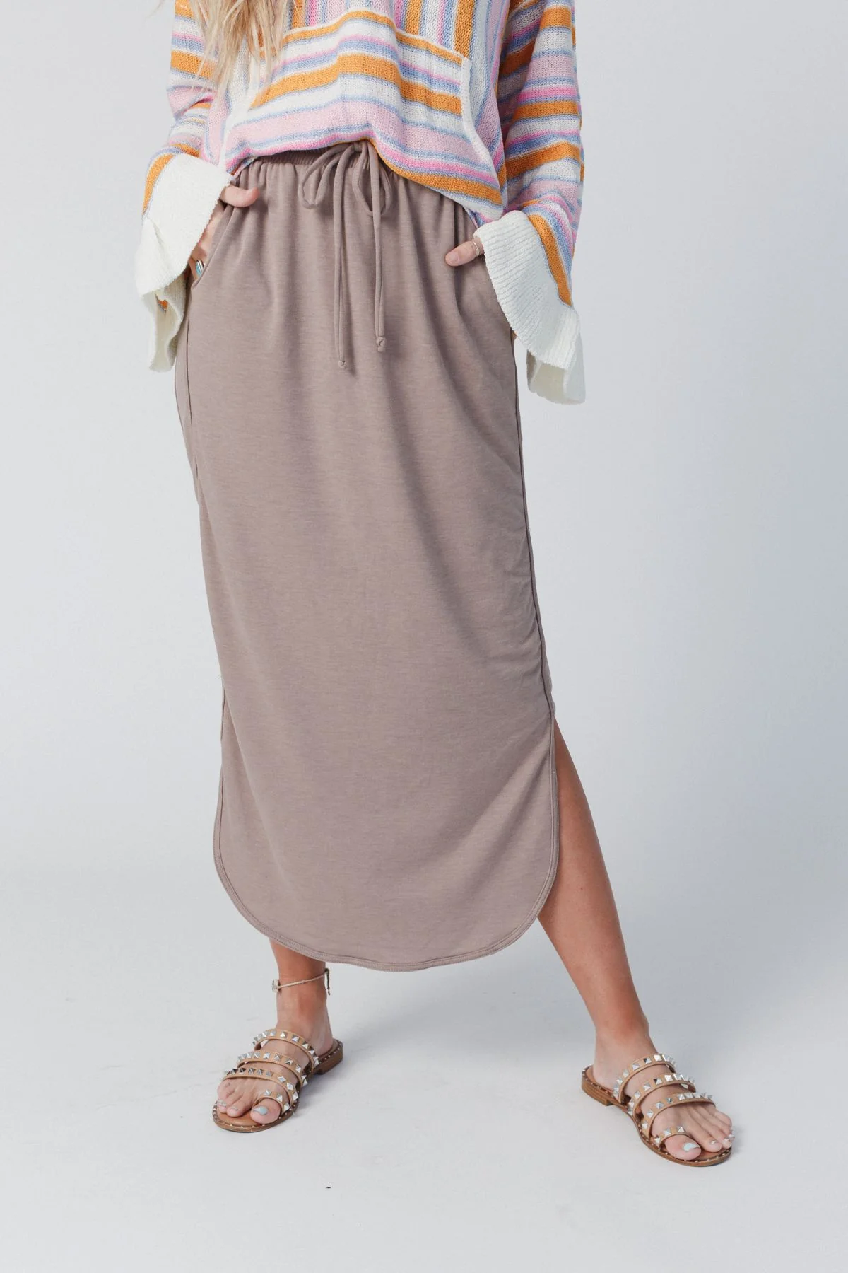 The Nest So Comfy Drawstring Maxi Skirt - Dark Taupe - Image 4