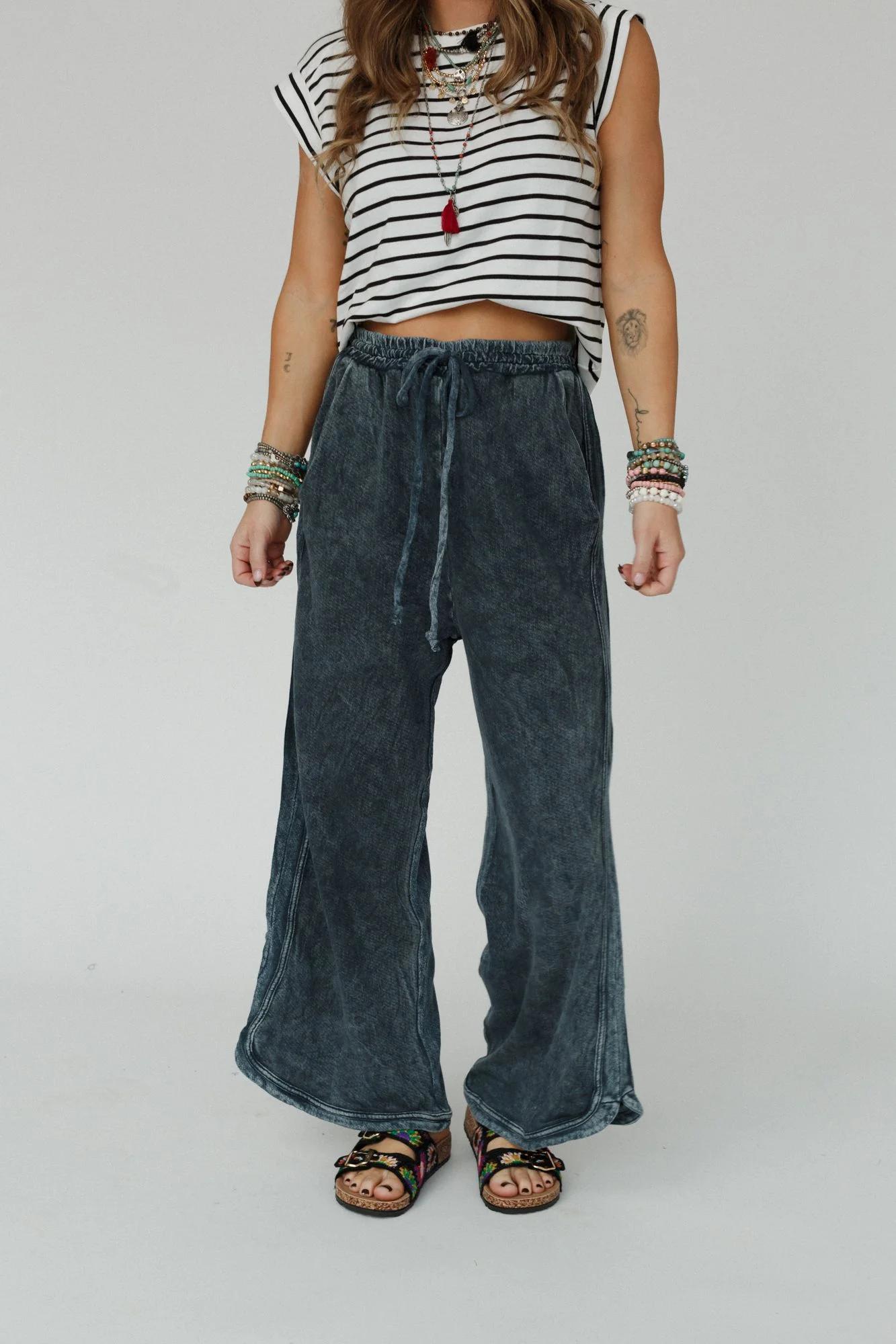 The Nest So Comfy Wide Leg Pant Petite Length - Navy - Pre Order - Image 2