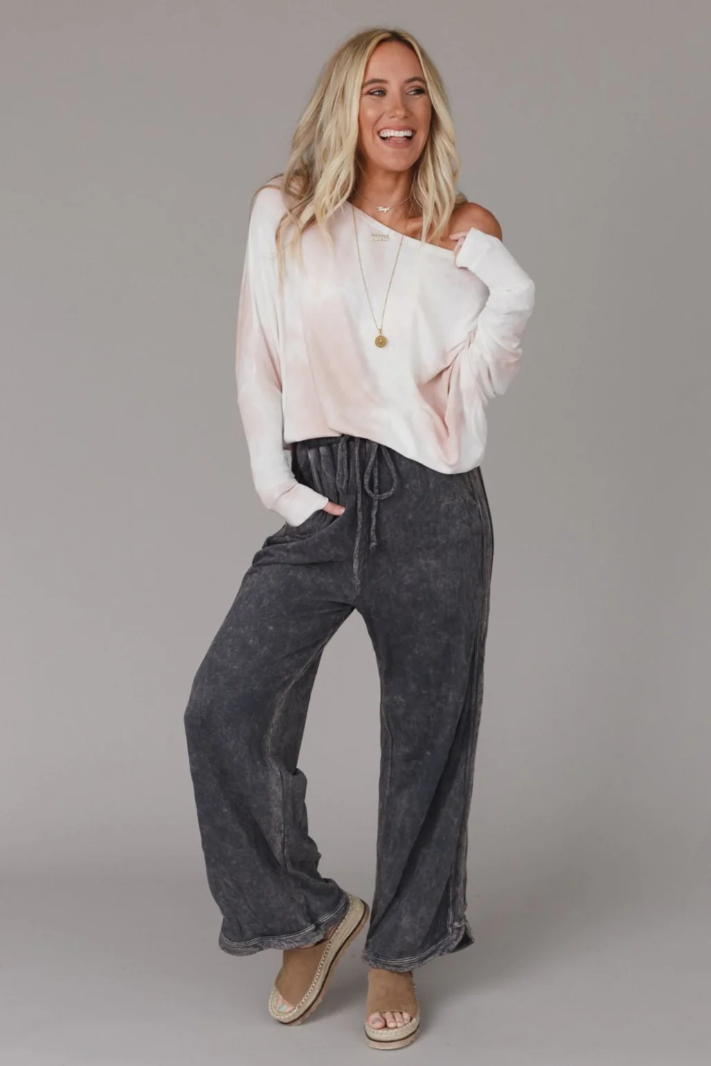 So Comfy Wide Leg Pant Full Length - Charcoal - Image 4