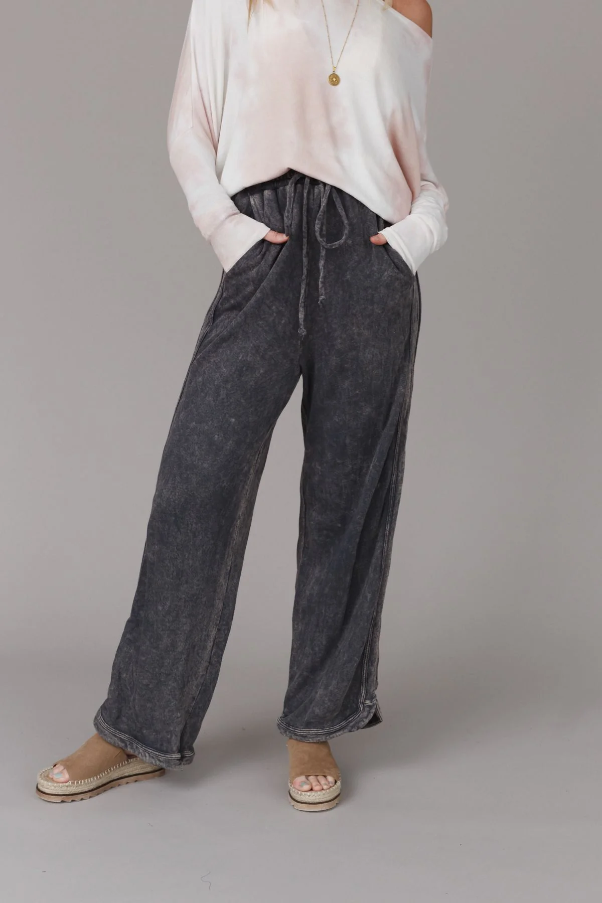 So Comfy Wide Leg Pant Full Length - Charcoal - Image 6