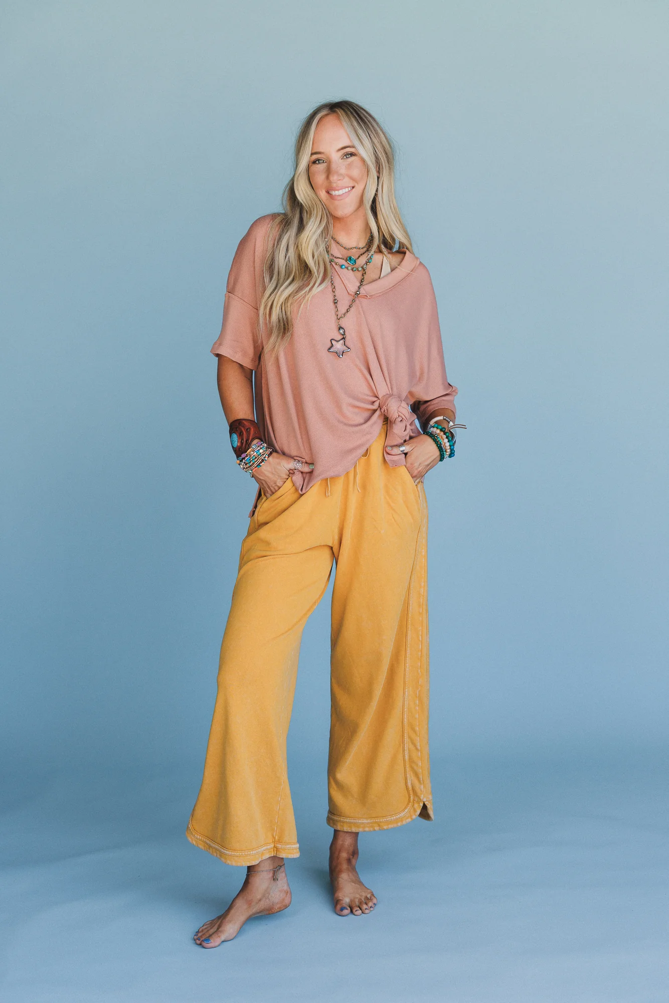 So Comfy Wide Leg Pant Cropped Length - Mustard