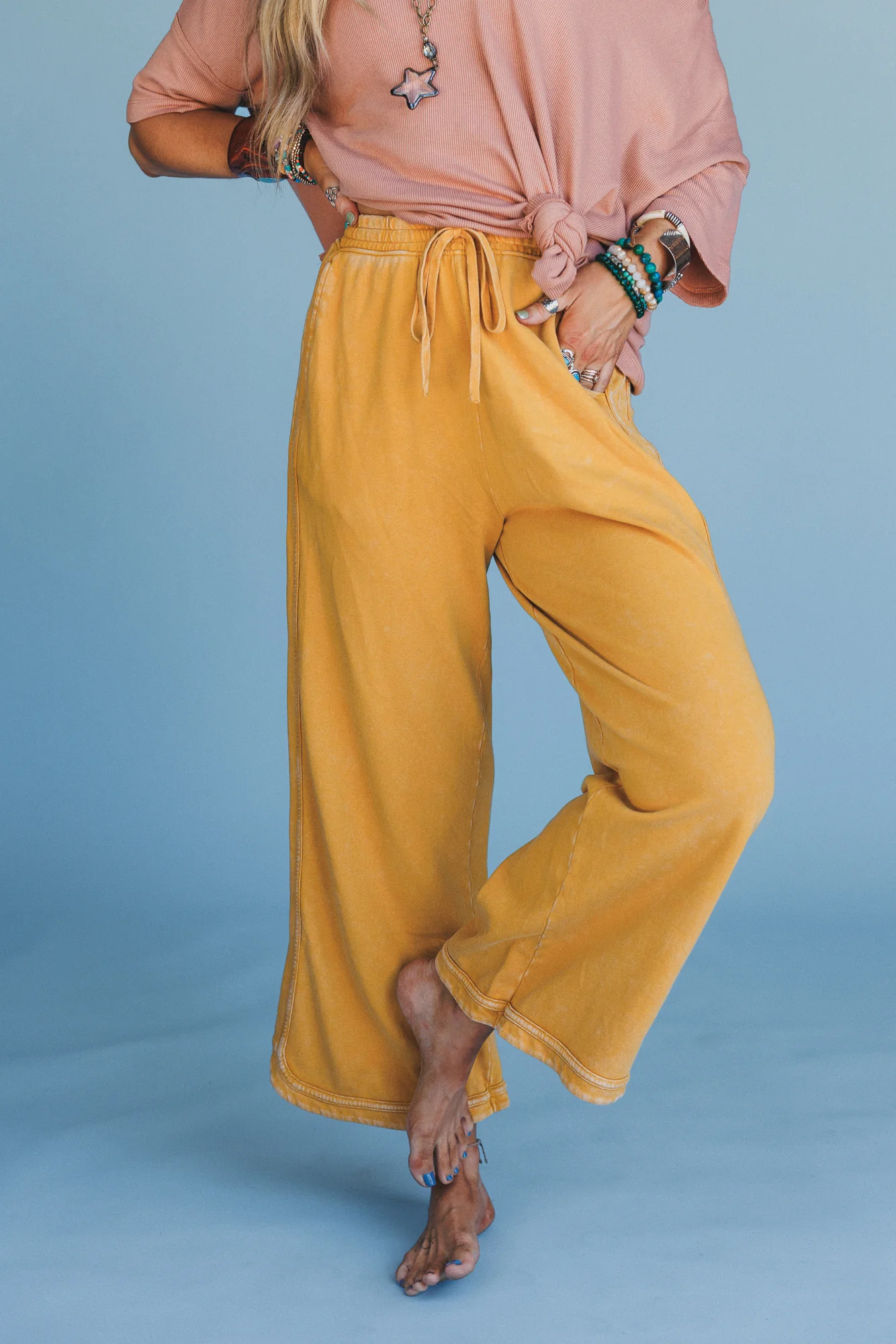 So Comfy Wide Leg Pant Cropped Length - Mustard - Image 2