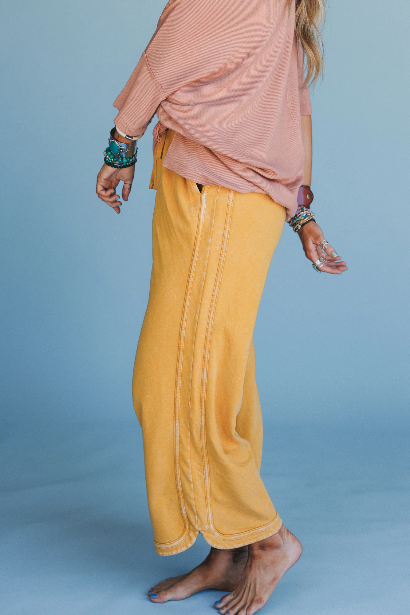 So Comfy Wide Leg Pant Cropped Length - Mustard - Image 3
