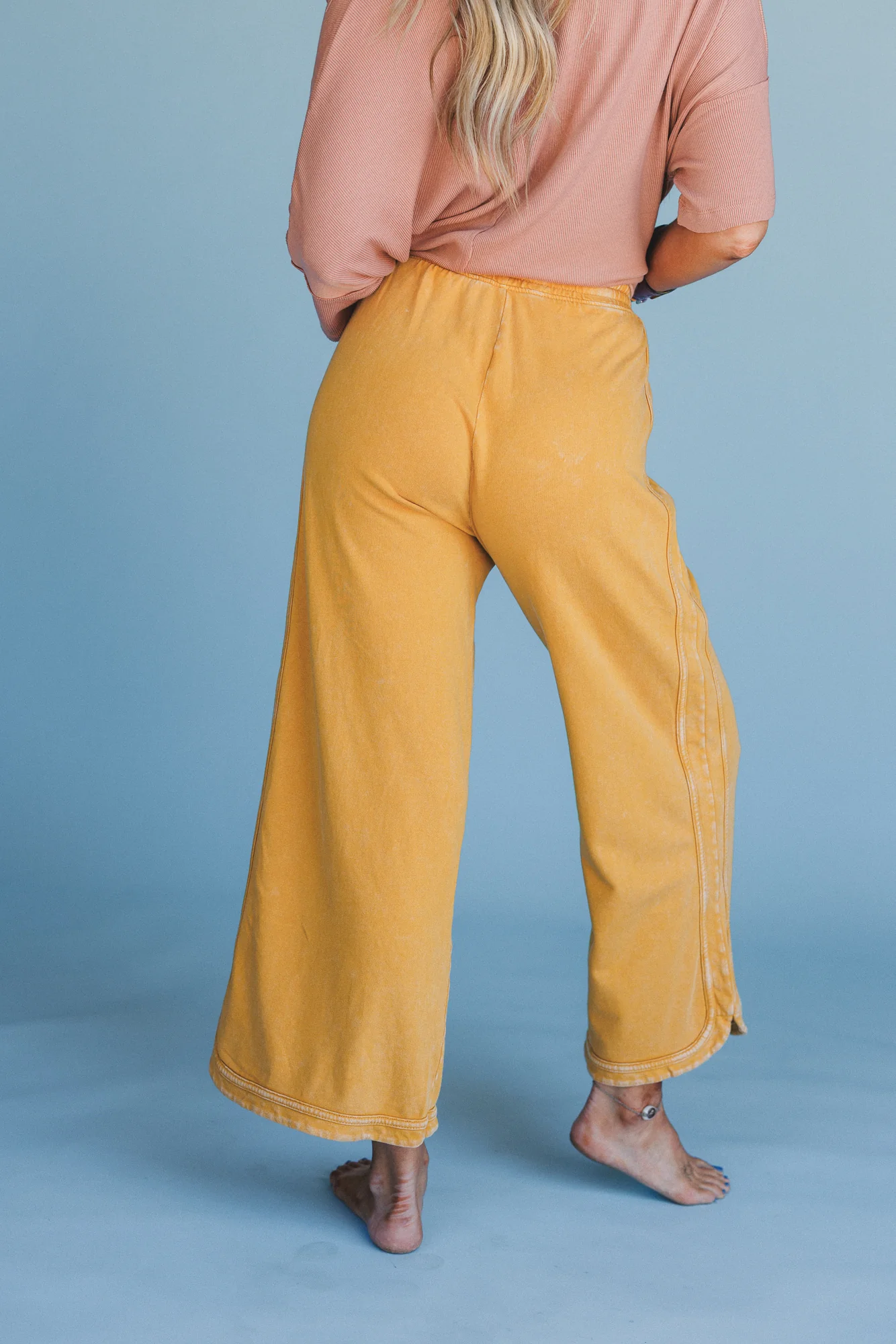 So Comfy Wide Leg Pant Cropped Length - Mustard - Image 4