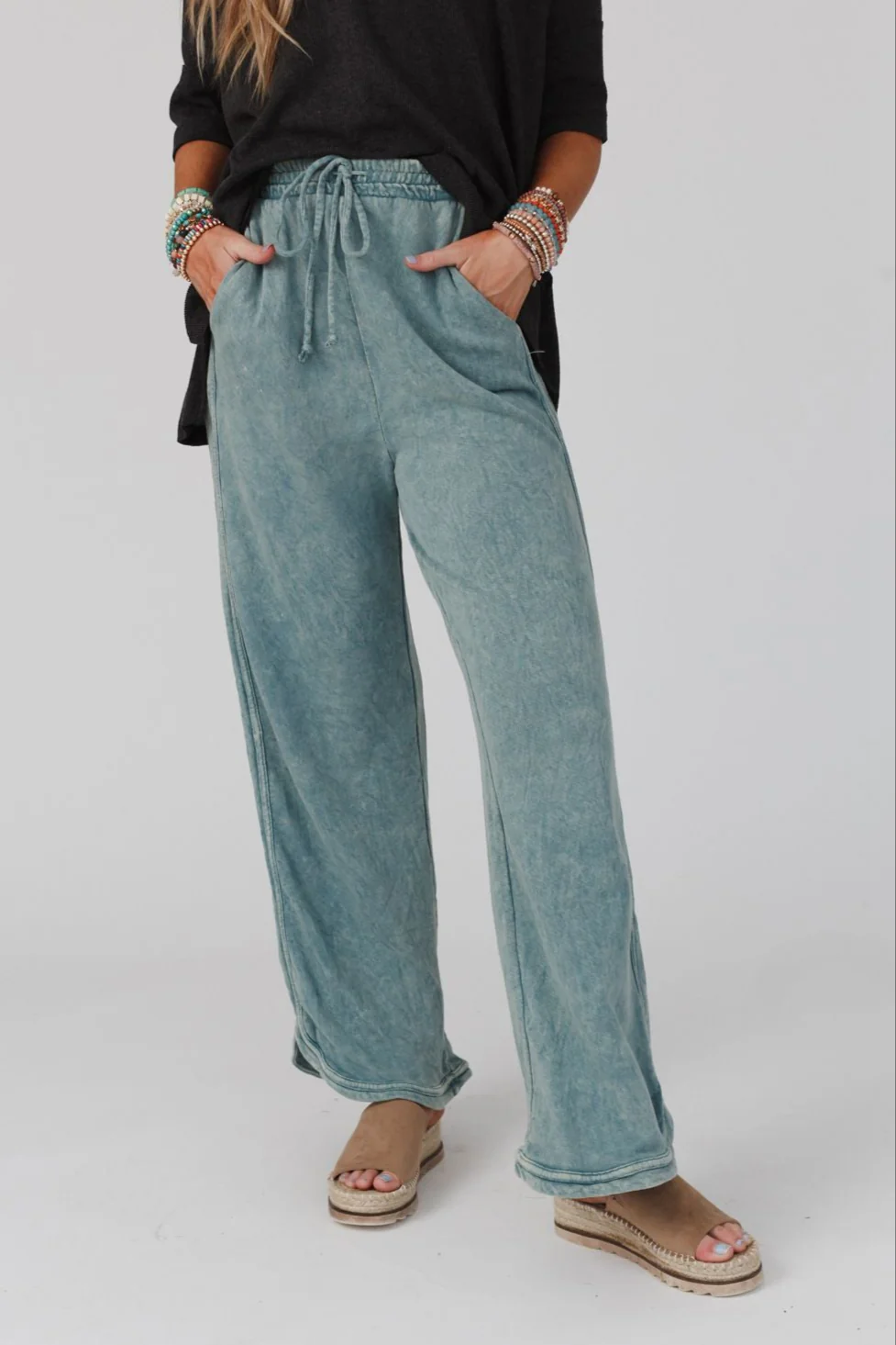 So Comfy Wide Leg Pant Full Length - Teal - Image 2
