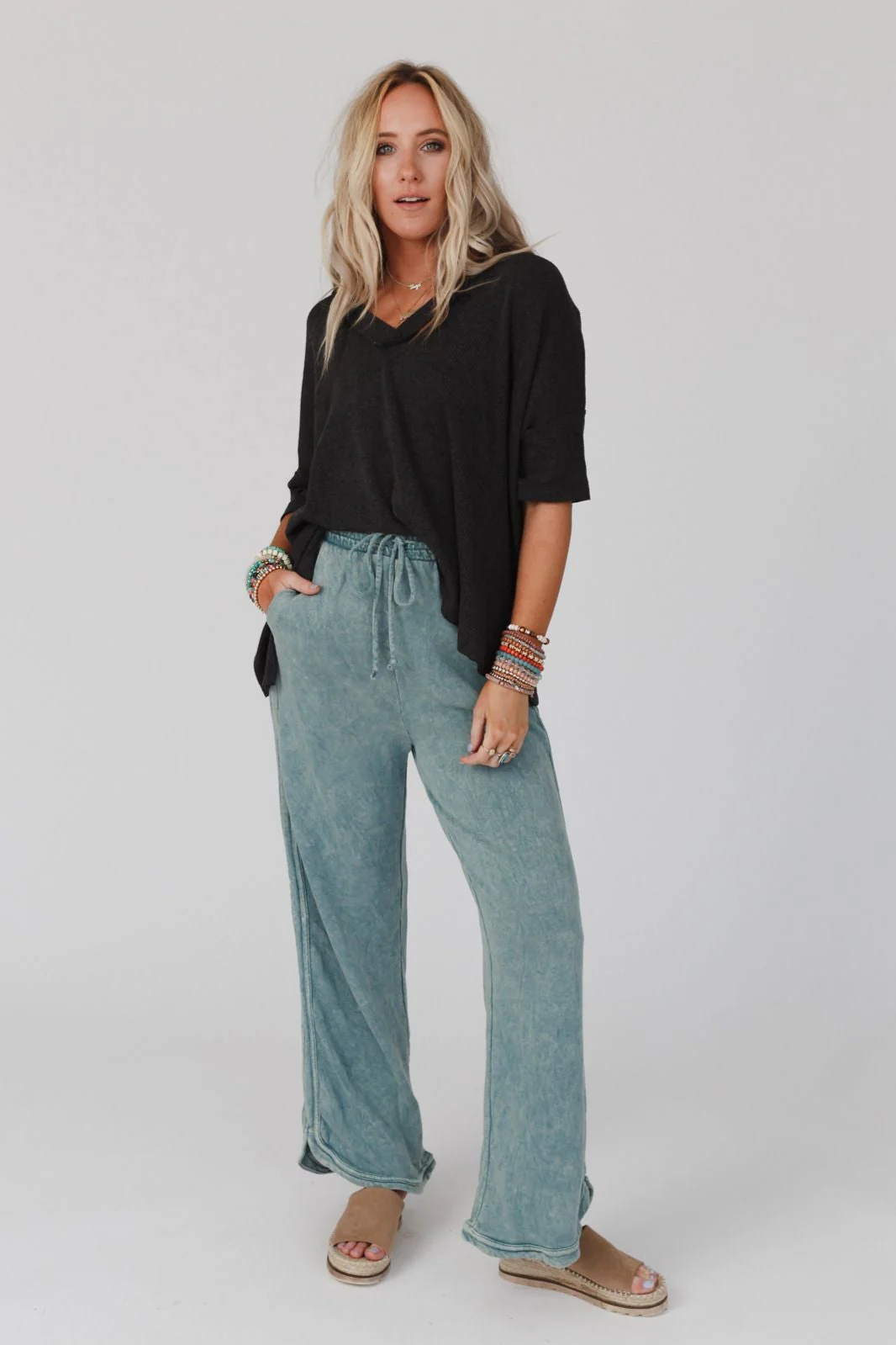 So Comfy Wide Leg Pant Full Length - Teal - Image 3