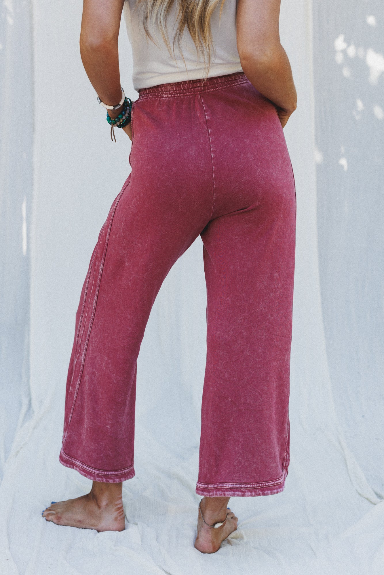 So Comfy Wide Leg Pant Cropped Length - Burgundy - Image 5
