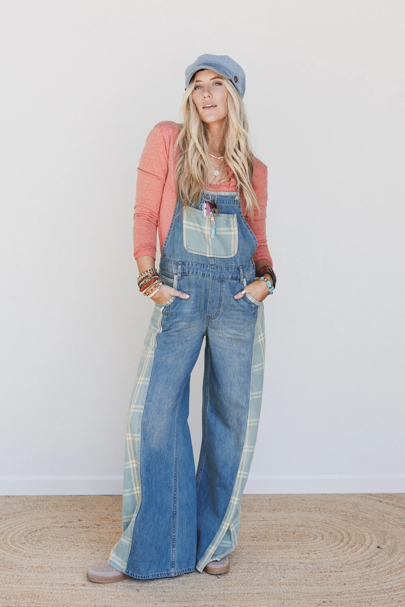 So Fine Contrast Denim Overalls - Medium Wash