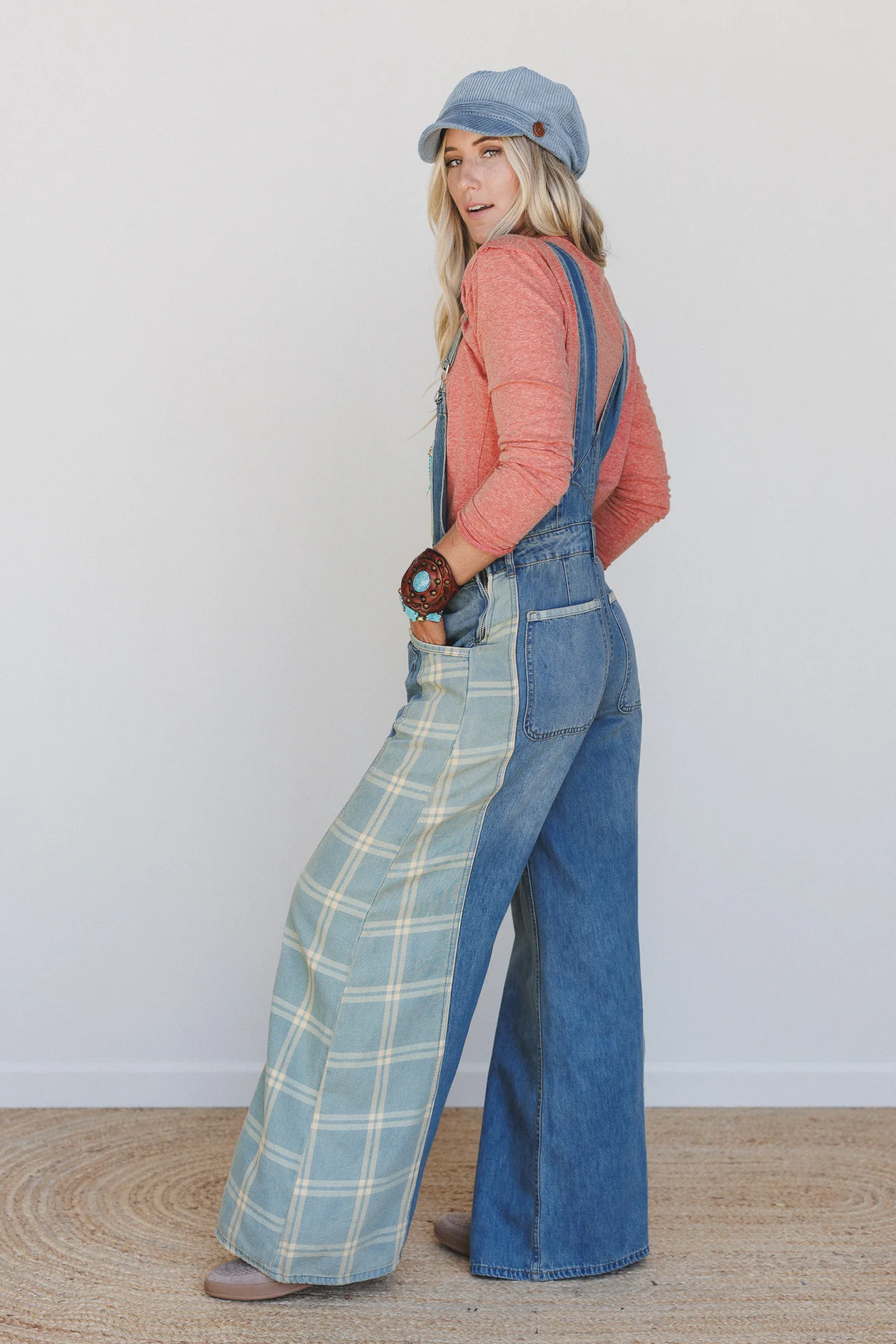 So Fine Contrast Denim Overalls - Medium Wash - Image 2