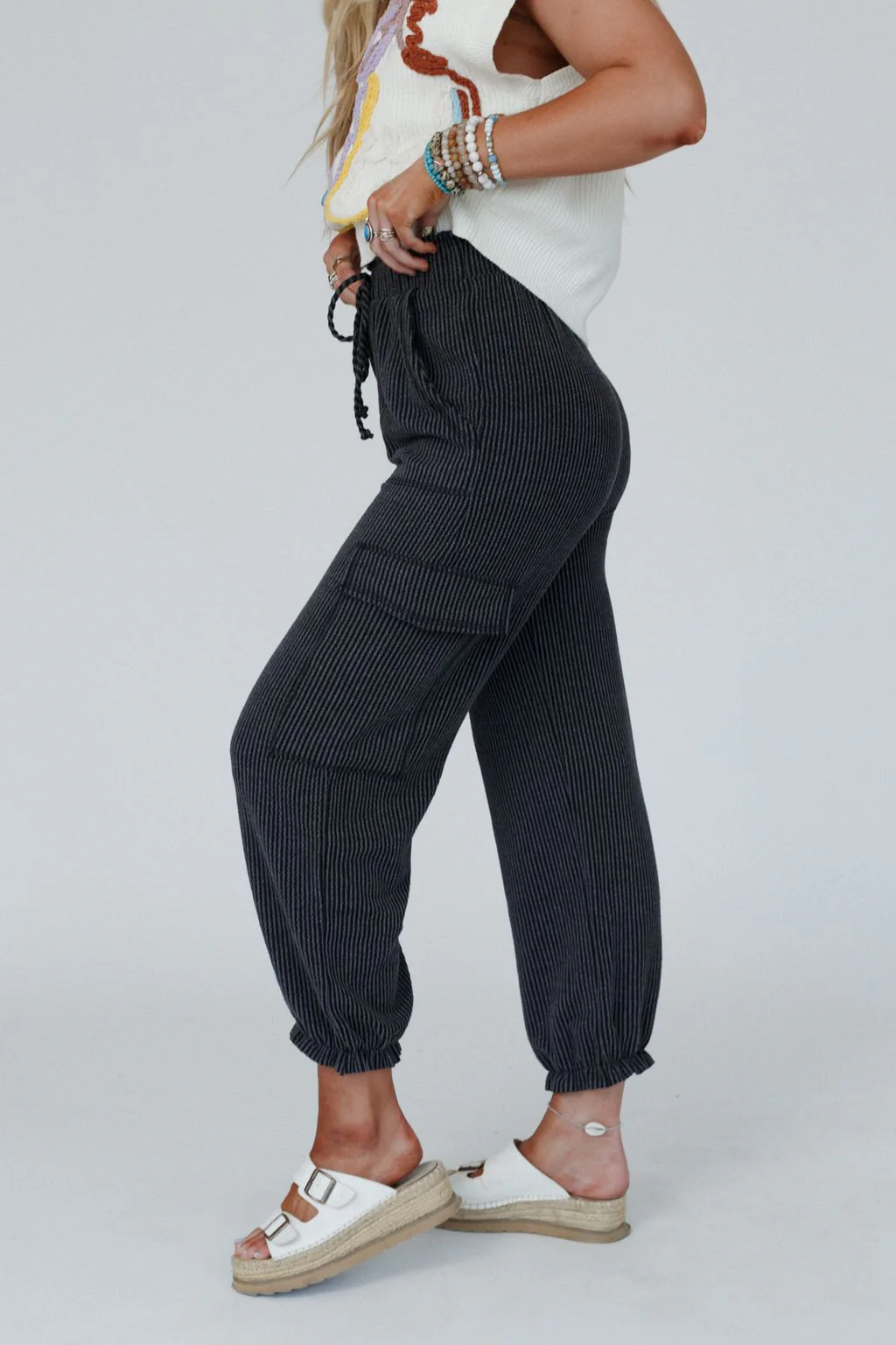 The Nest So Laid Back Textured Drawstring Pants - Charcoal - Image 3