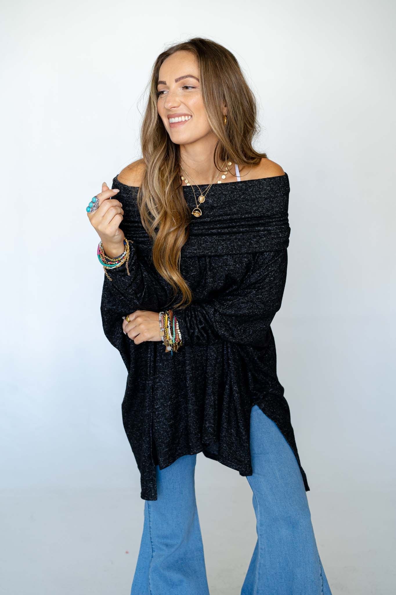 The Nest So Versatile Flowy Knit Sweater - Charcoal - Image 3