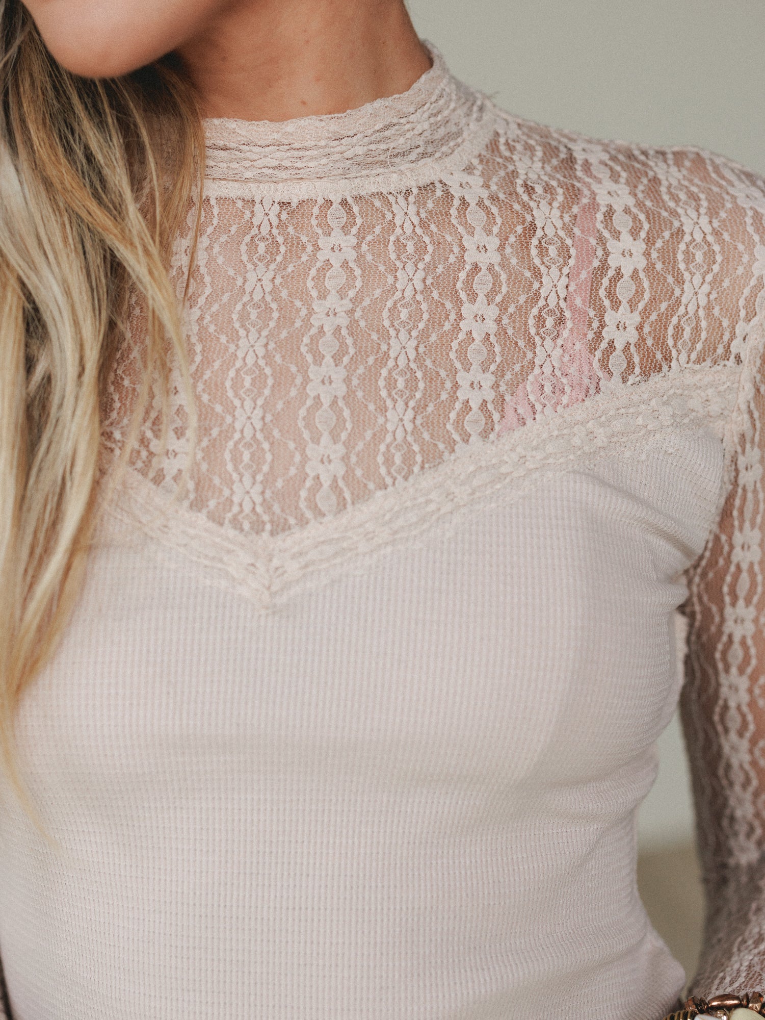 Soft Escape Lace Detail Top - Blush - Image 3